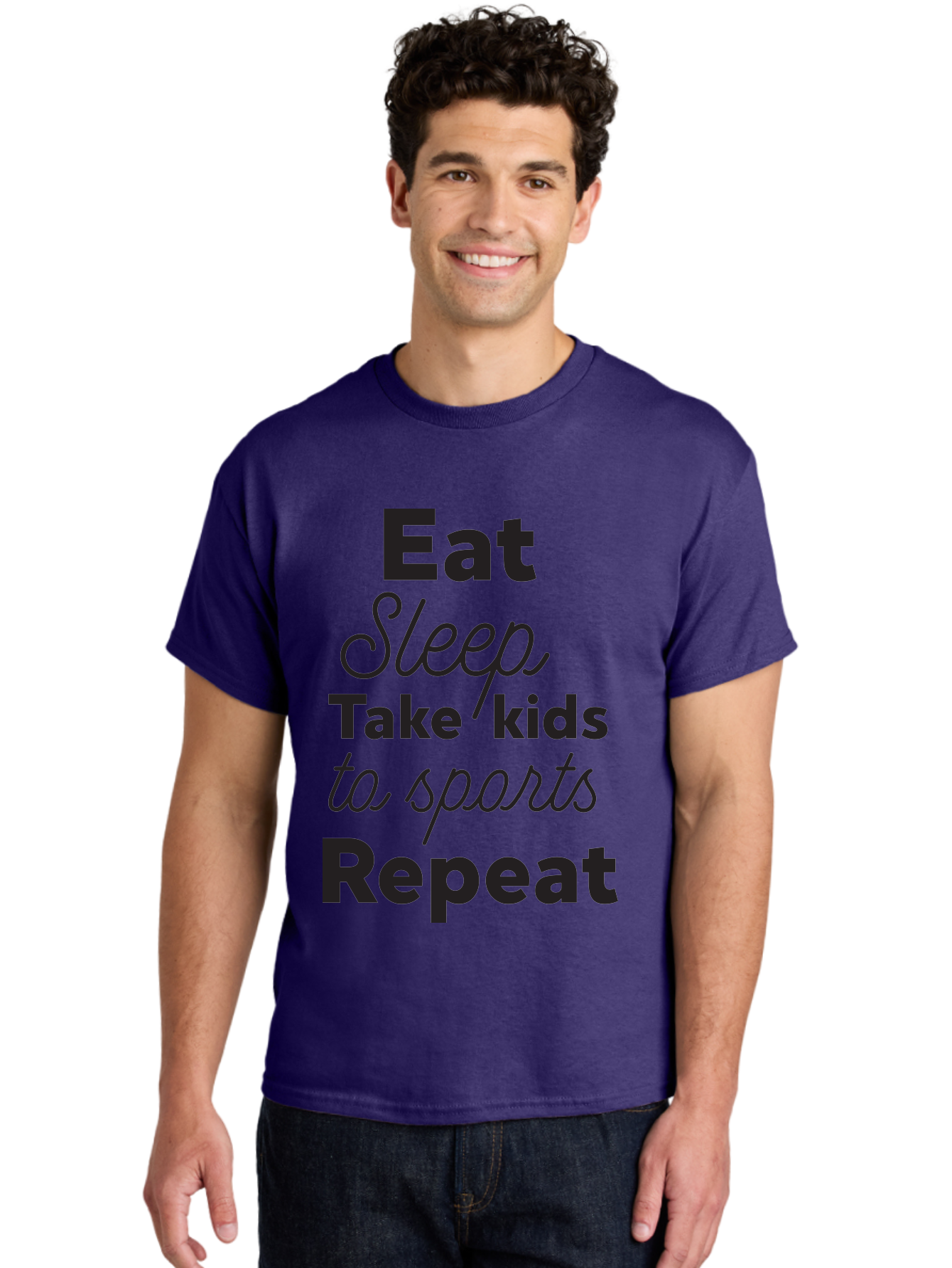 Eat-Sleep-Take-Kids-To-Sports-Repeat Men'S Graphic Tee, 100% Cotton, Comfortable Casual Summer Wear, Machine Washable, Busy Parents, Parenting Life, Family Activities, Kids Sports, Daily Routine, Parenting Humor, Eat Sleep Repeat Aac682 24