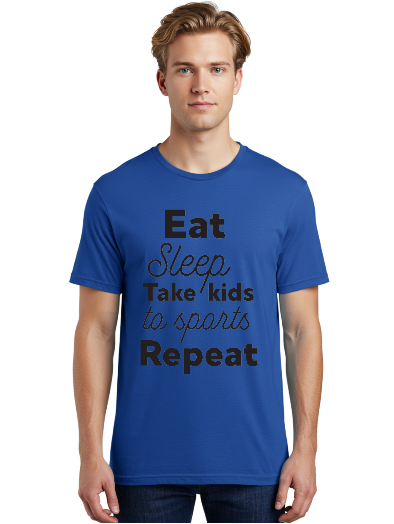 Eat-Sleep-Take-Kids-To-Sports-Repeat Men'S Graphic Tee, 100% Cotton, Comfortable Casual Summer Wear, Machine Washable, Busy Parents, Parenting Life, Family Activities, Kids Sports, Daily Routine, Parenting Humor, Eat Sleep Repeat Aac682 20