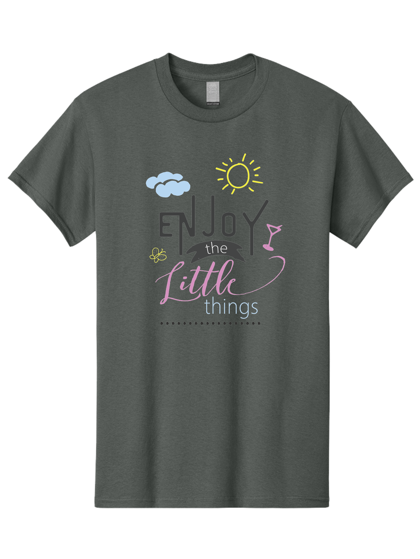 Enjoy-The-Little-Things Men'S Graphic Tee, 100% Cotton, Comfortable Casual Summer Wear, Machine Washable, Inspirational Quote, Motivational Phrase, Enjoy The Little Things, Positive Vibes, Happy Feelings, Sunshine, Cocktail, Relaxation, Aac687 9