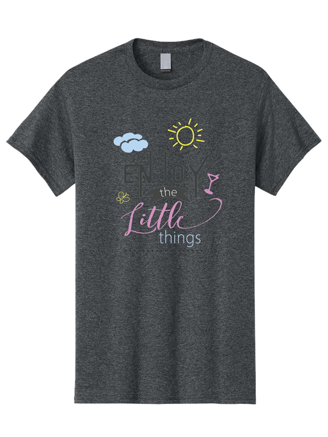 Enjoy-The-Little-Things Men'S Graphic Tee, 100% Cotton, Comfortable Casual Summer Wear, Machine Washable, Inspirational Quote, Motivational Phrase, Enjoy The Little Things, Positive Vibes, Happy Feelings, Sunshine, Cocktail, Relaxation, Aac687 17