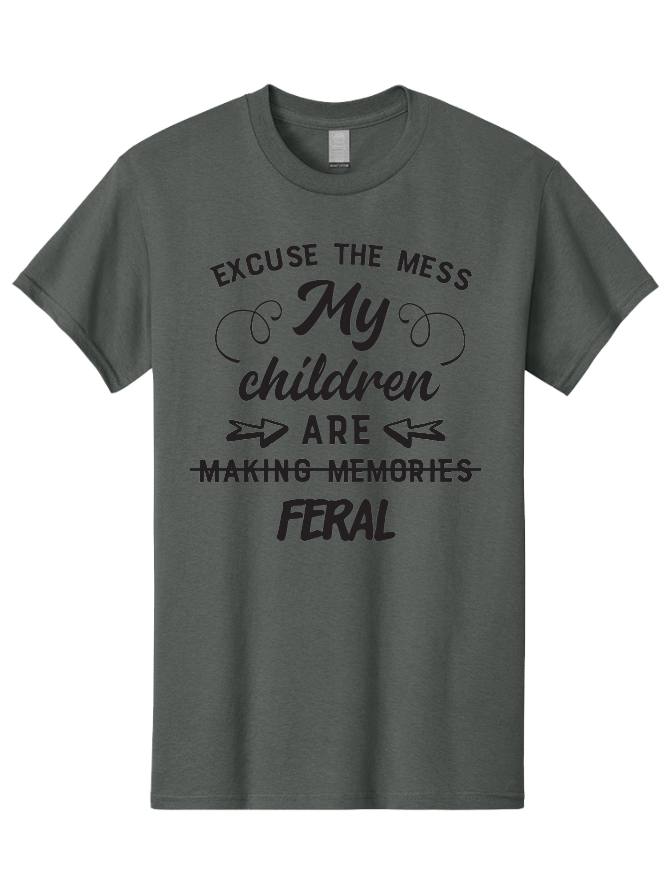 Excuse-The-Mess-My-Children-Are-Feral Men'S Graphic Tee, 100% Cotton, Comfortable Casual Summer Wear, Machine Washable, Funny Parenting Quote, Humorous Saying, Messy Household, Parenting Humor, Sassy Saying, Crossed Out Text, Witty Phrase Aac695 3