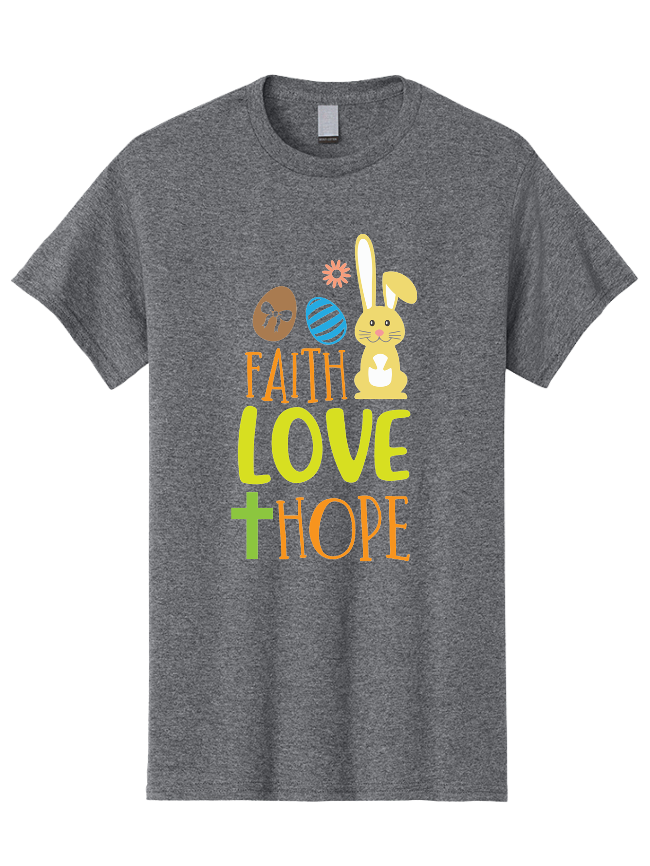 Faith-Love-Hope Men'S Graphic Tee, 100% Cotton, Comfortable Casual Summer Wear, Machine Washable, Easter Bunny, Faith Love Hope, Easter Eggs, Christian Symbolism, Inspirational Quote, Spring Theme, Pastel Colors, Holiday Design Aac703 1