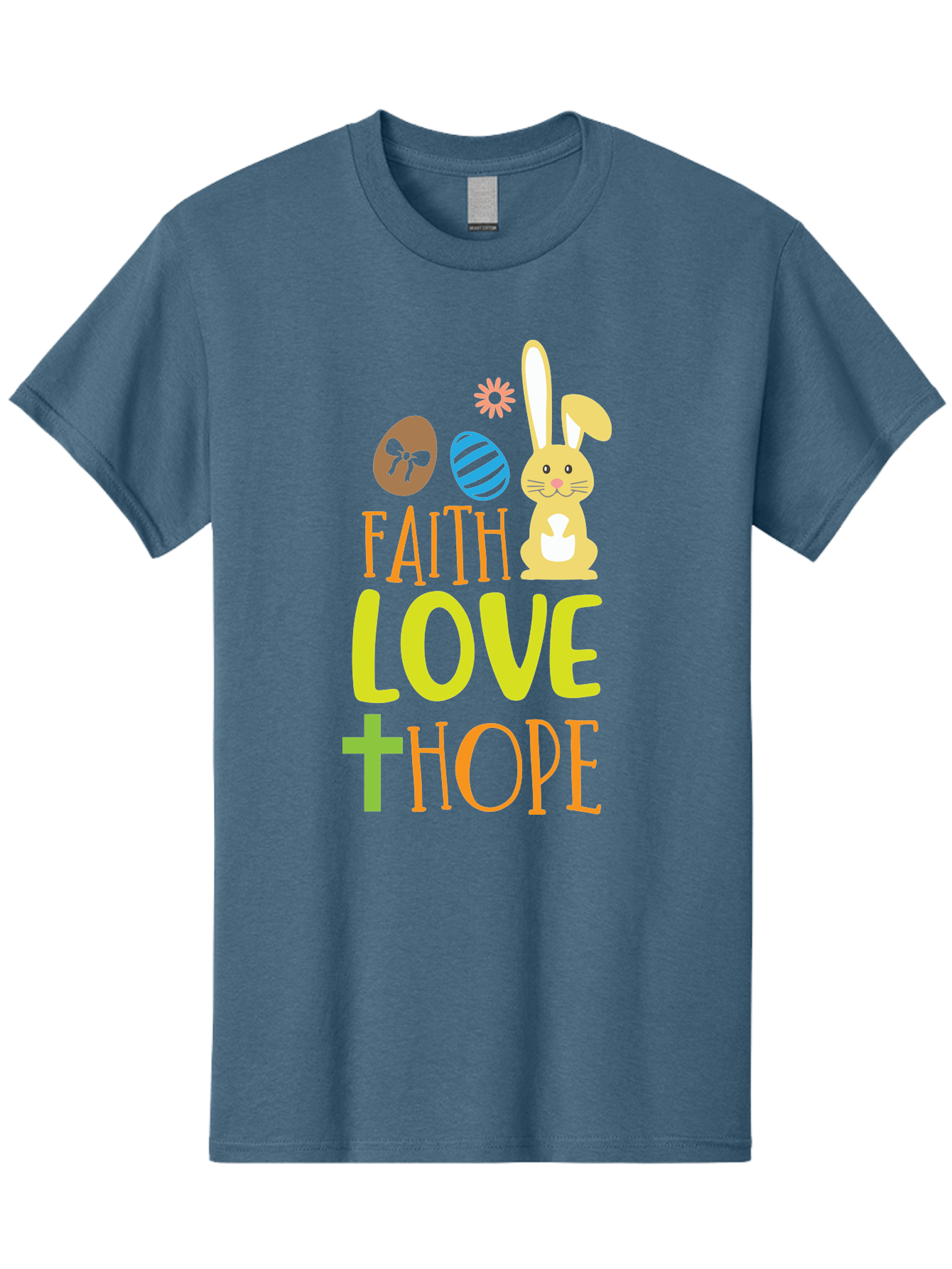 Faith-Love-Hope Men'S Graphic Tee, 100% Cotton, Comfortable Casual Summer Wear, Machine Washable, Easter Bunny, Faith Love Hope, Easter Eggs, Christian Symbolism, Inspirational Quote, Spring Theme, Pastel Colors, Holiday Design Aac703 19
