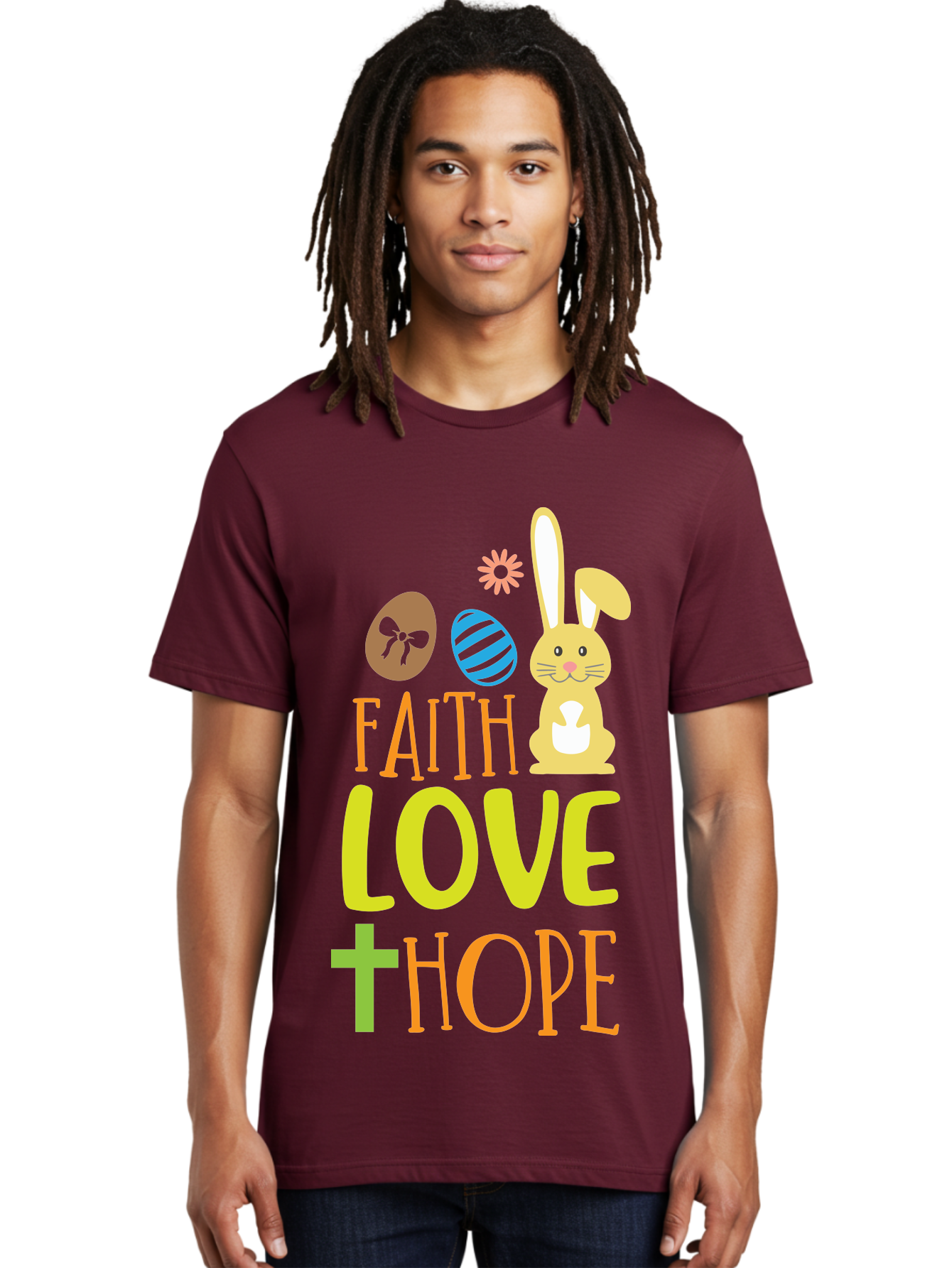 Faith-Love-Hope Men'S Graphic Tee, 100% Cotton, Comfortable Casual Summer Wear, Machine Washable, Easter Bunny, Faith Love Hope, Easter Eggs, Christian Symbolism, Inspirational Quote, Spring Theme, Pastel Colors, Holiday Design Aac703 14