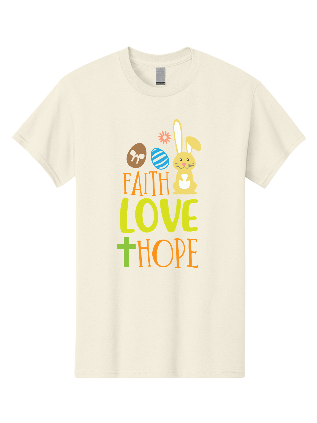 Faith-Love-Hope Men'S Graphic Tee, 100% Cotton, Comfortable Casual Summer Wear, Machine Washable, Easter Bunny, Faith Love Hope, Easter Eggs, Christian Symbolism, Inspirational Quote, Spring Theme, Pastel Colors, Holiday Design Aac703 3