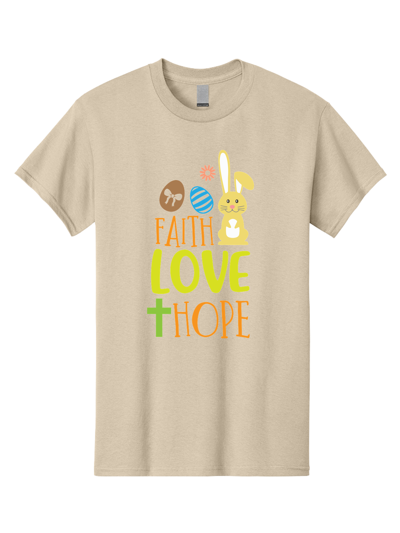 Faith-Love-Hope Men'S Graphic Tee, 100% Cotton, Comfortable Casual Summer Wear, Machine Washable, Easter Bunny, Faith Love Hope, Easter Eggs, Christian Symbolism, Inspirational Quote, Spring Theme, Pastel Colors, Holiday Design Aac703 27