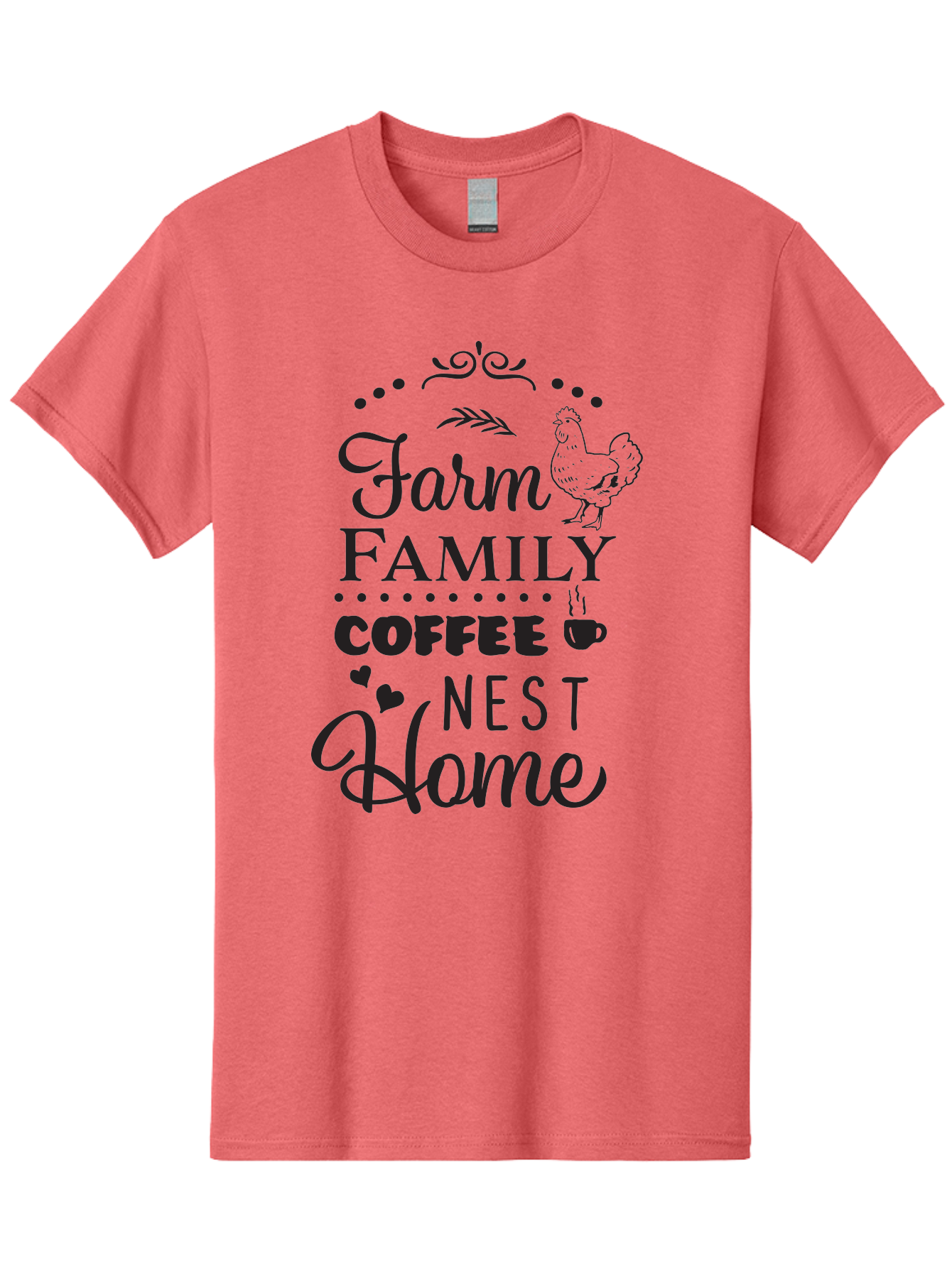 Farm-Family-Coffee-Nest-Home Men'S Graphic Tee, 100% Cotton, Comfortable Casual Summer Wear, Machine Washable, Farmhouse Decor, Family Love, Coffee Lovers, Cozy Home, Chicken Theme, Rustic Charm, Home Sweet Home, Farm Fresh Aac707 17