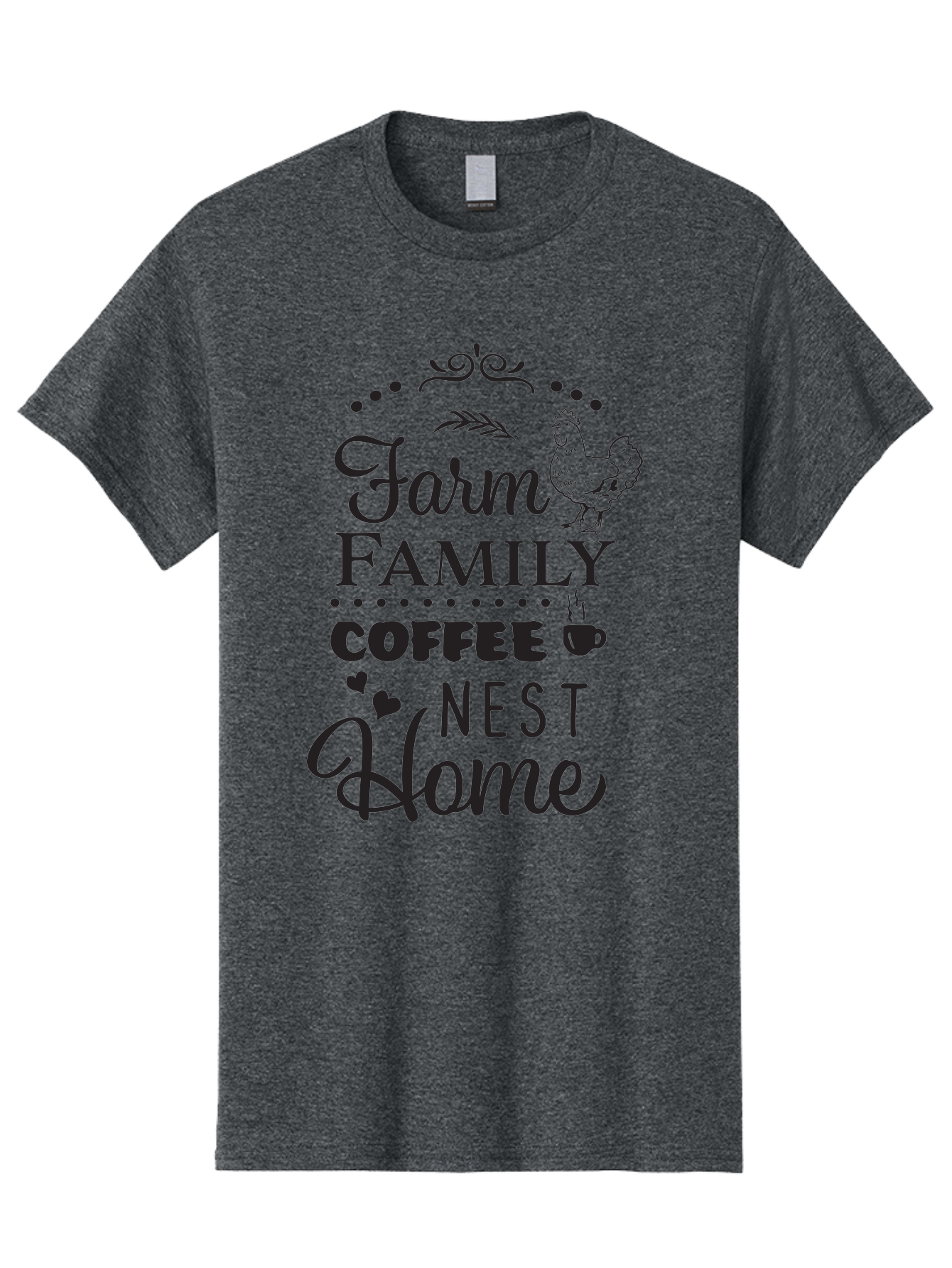 Farm-Family-Coffee-Nest-Home Men'S Graphic Tee, 100% Cotton, Comfortable Casual Summer Wear, Machine Washable, Farmhouse Decor, Family Love, Coffee Lovers, Cozy Home, Chicken Theme, Rustic Charm, Home Sweet Home, Farm Fresh Aac707 3