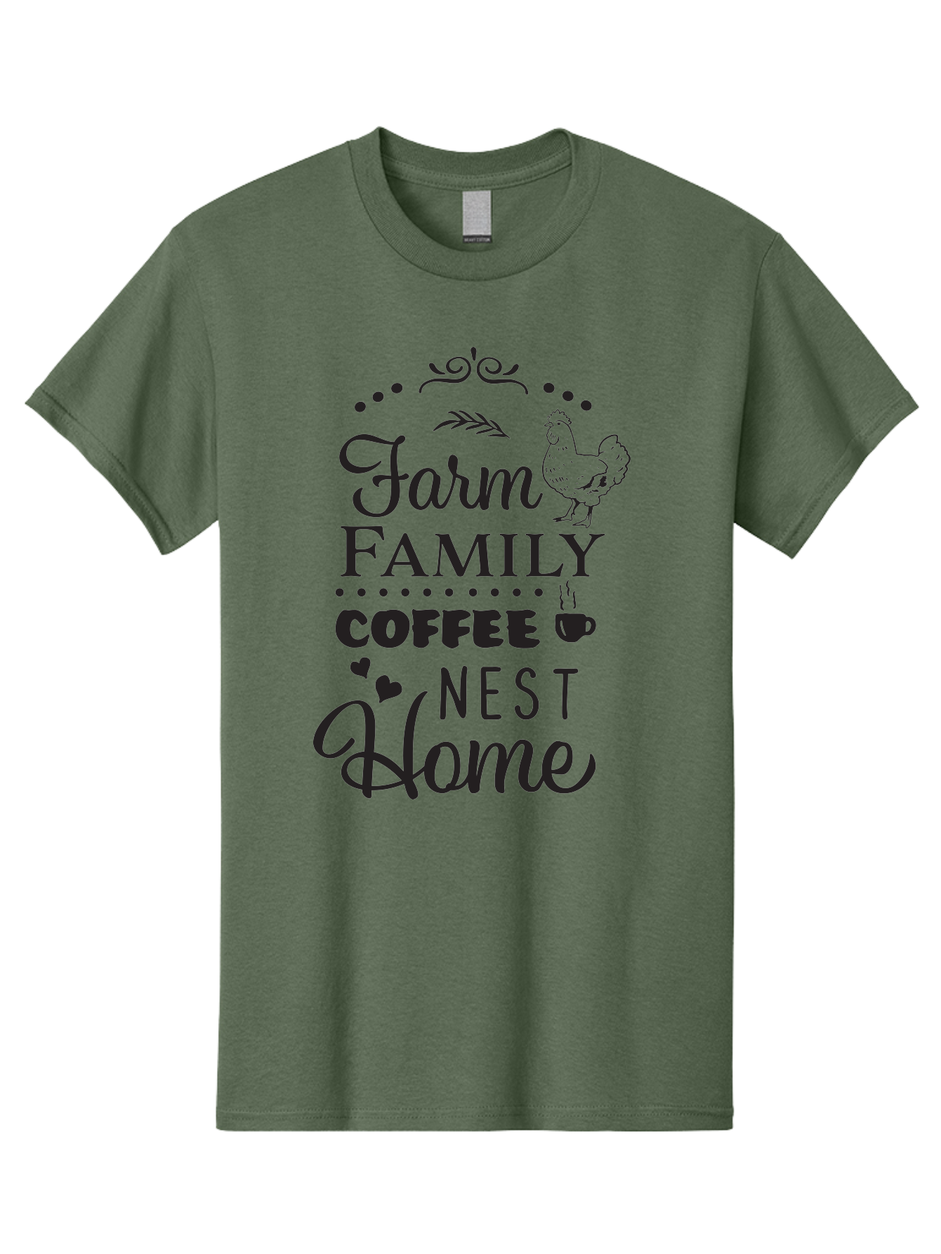 Farm-Family-Coffee-Nest-Home Men'S Graphic Tee, 100% Cotton, Comfortable Casual Summer Wear, Machine Washable, Farmhouse Decor, Family Love, Coffee Lovers, Cozy Home, Chicken Theme, Rustic Charm, Home Sweet Home, Farm Fresh Aac707 5