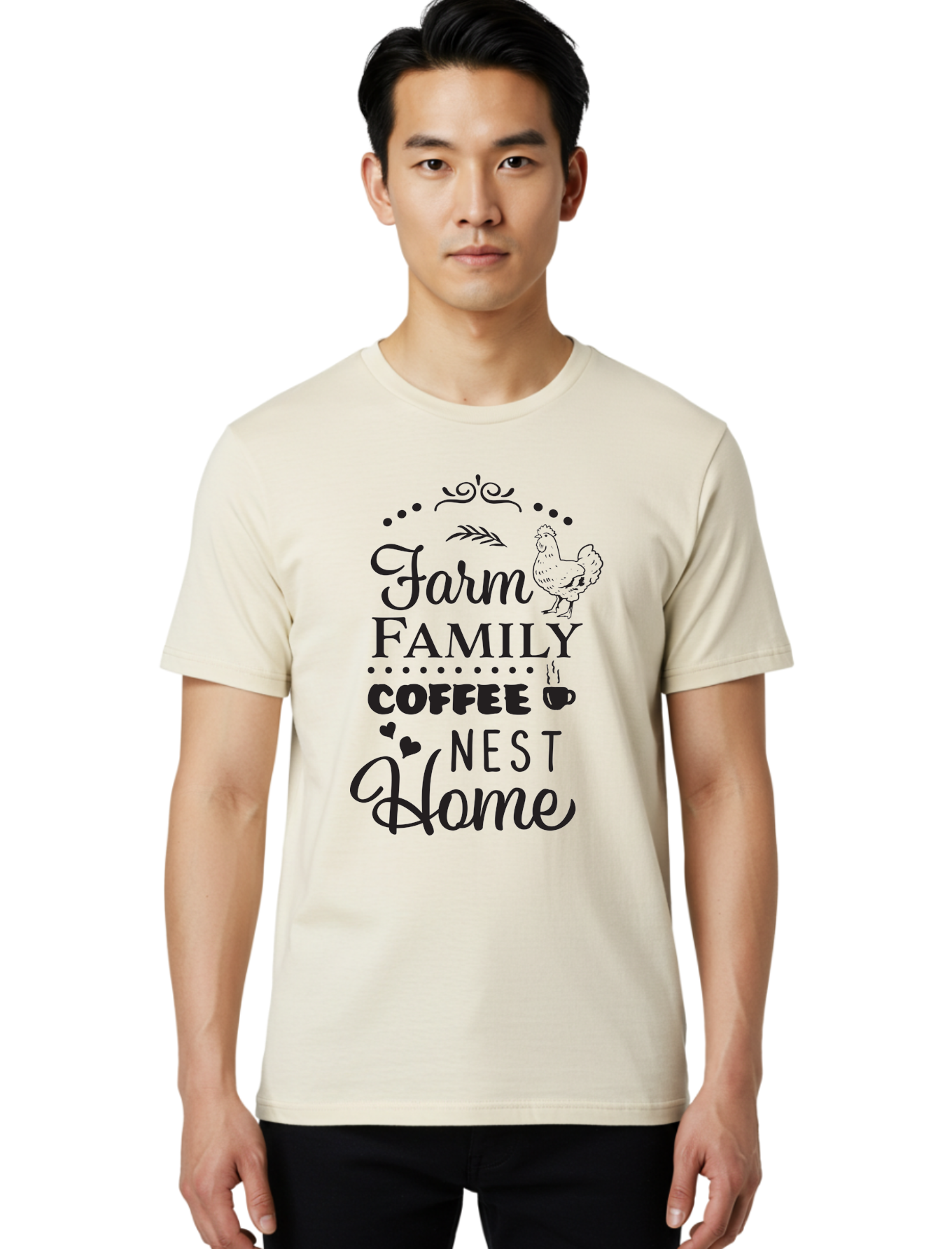 Farm-Family-Coffee-Nest-Home Men'S Graphic Tee, 100% Cotton, Comfortable Casual Summer Wear, Machine Washable, Farmhouse Decor, Family Love, Coffee Lovers, Cozy Home, Chicken Theme, Rustic Charm, Home Sweet Home, Farm Fresh Aac707 22