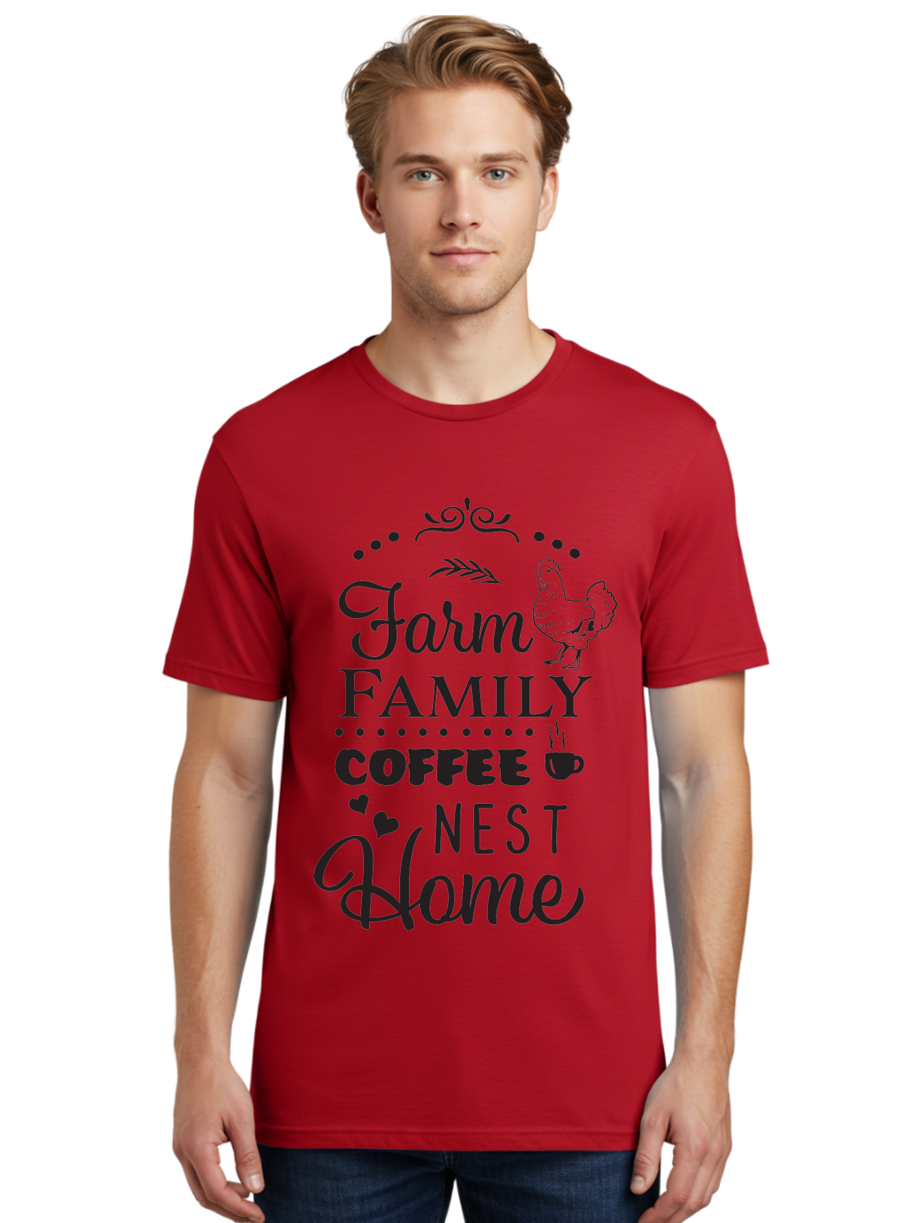 Farm-Family-Coffee-Nest-Home Men'S Graphic Tee, 100% Cotton, Comfortable Casual Summer Wear, Machine Washable, Farmhouse Decor, Family Love, Coffee Lovers, Cozy Home, Chicken Theme, Rustic Charm, Home Sweet Home, Farm Fresh Aac707 8