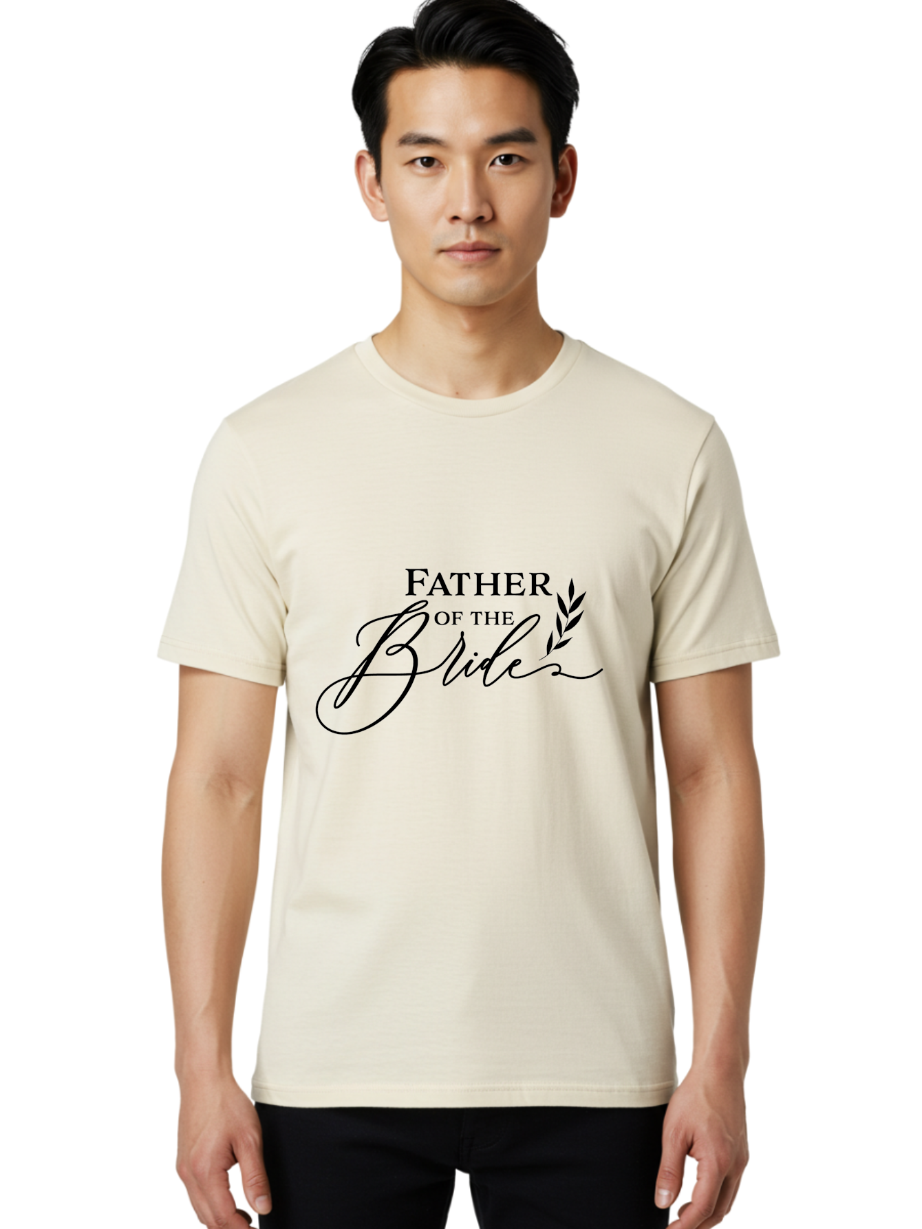 Father-Of-The-Bride Men'S Graphic Tee, 100% Cotton, Comfortable Casual Summer Wear, Machine Washable, Father Of The Bride, Wedding Theme, Family Love, Special Day, Wedding Day, Laurel Leaves, Elegant Script, Calligraphy Font, Unique Gift, Aac711 16