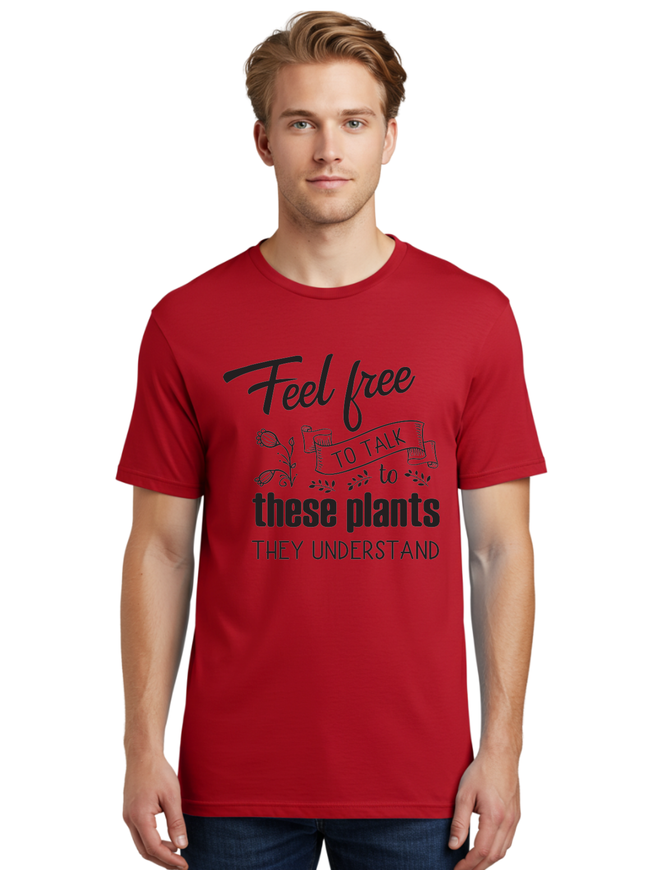 Feel-Free-To-Talk-To-These-Plants Men'S Graphic Tee, 100% Cotton, Comfortable Casual Summer Wear, Machine Washable, Feel Free To Talk To Plants, Plant Love, Plant Care, Gardening Tips, Plant Quotes, Nature Lovers, Green Thumb, Houseplants, Aac713 4