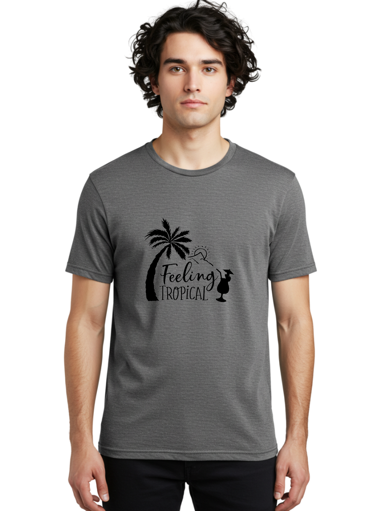 Feeling-Tropical Men'S Graphic Tee, 100% Cotton, Comfortable Casual Summer Wear, Machine Washable, Tropical Getaway, Palm Tree, Cocktail, Summer Vibes, Vacation Mode, Sun, Fun, Relaxation, Beach Life, Tropical Drinks Aac714 28