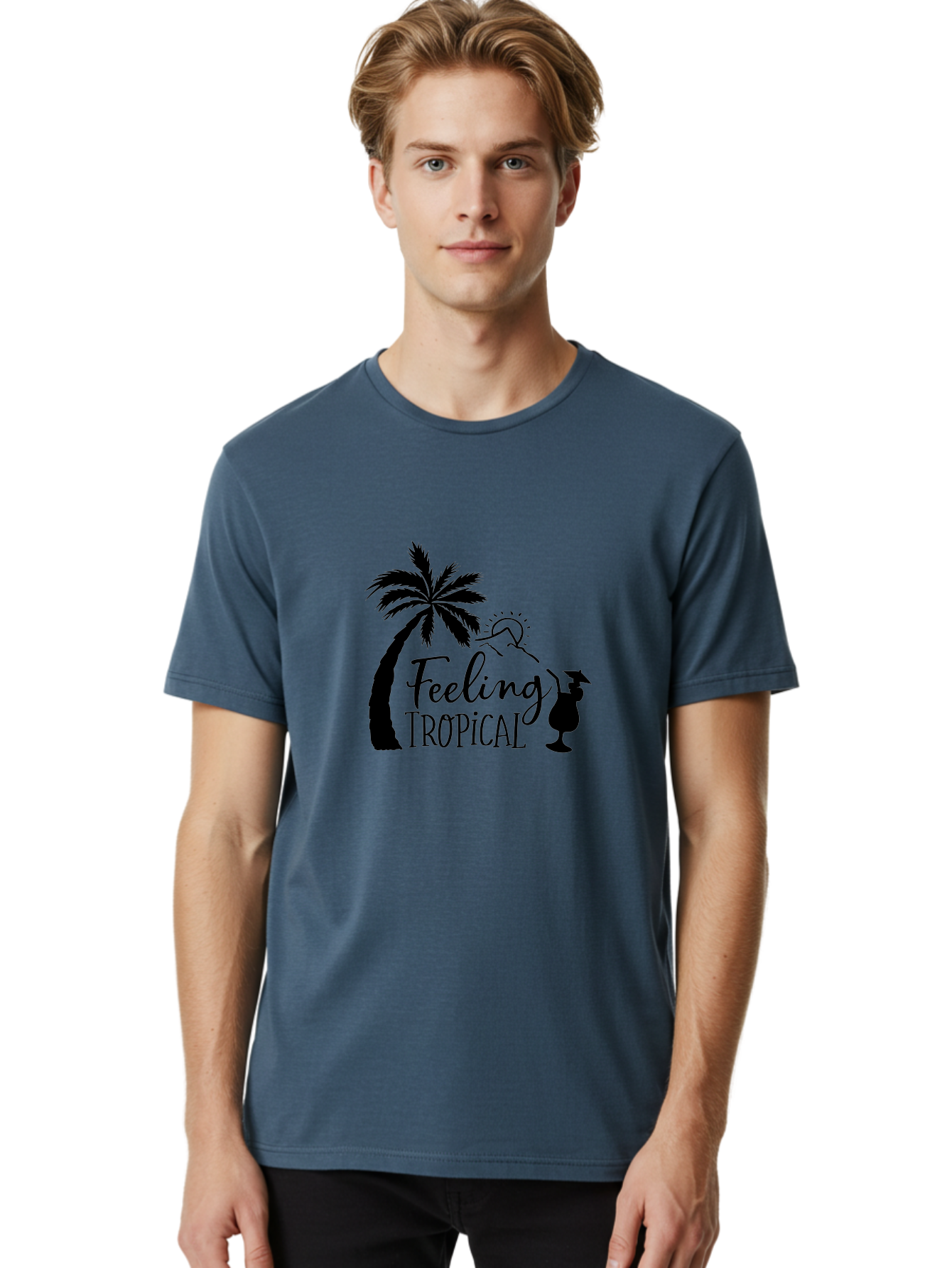 Feeling-Tropical Men'S Graphic Tee, 100% Cotton, Comfortable Casual Summer Wear, Machine Washable, Tropical Getaway, Palm Tree, Cocktail, Summer Vibes, Vacation Mode, Sun, Fun, Relaxation, Beach Life, Tropical Drinks Aac714 4