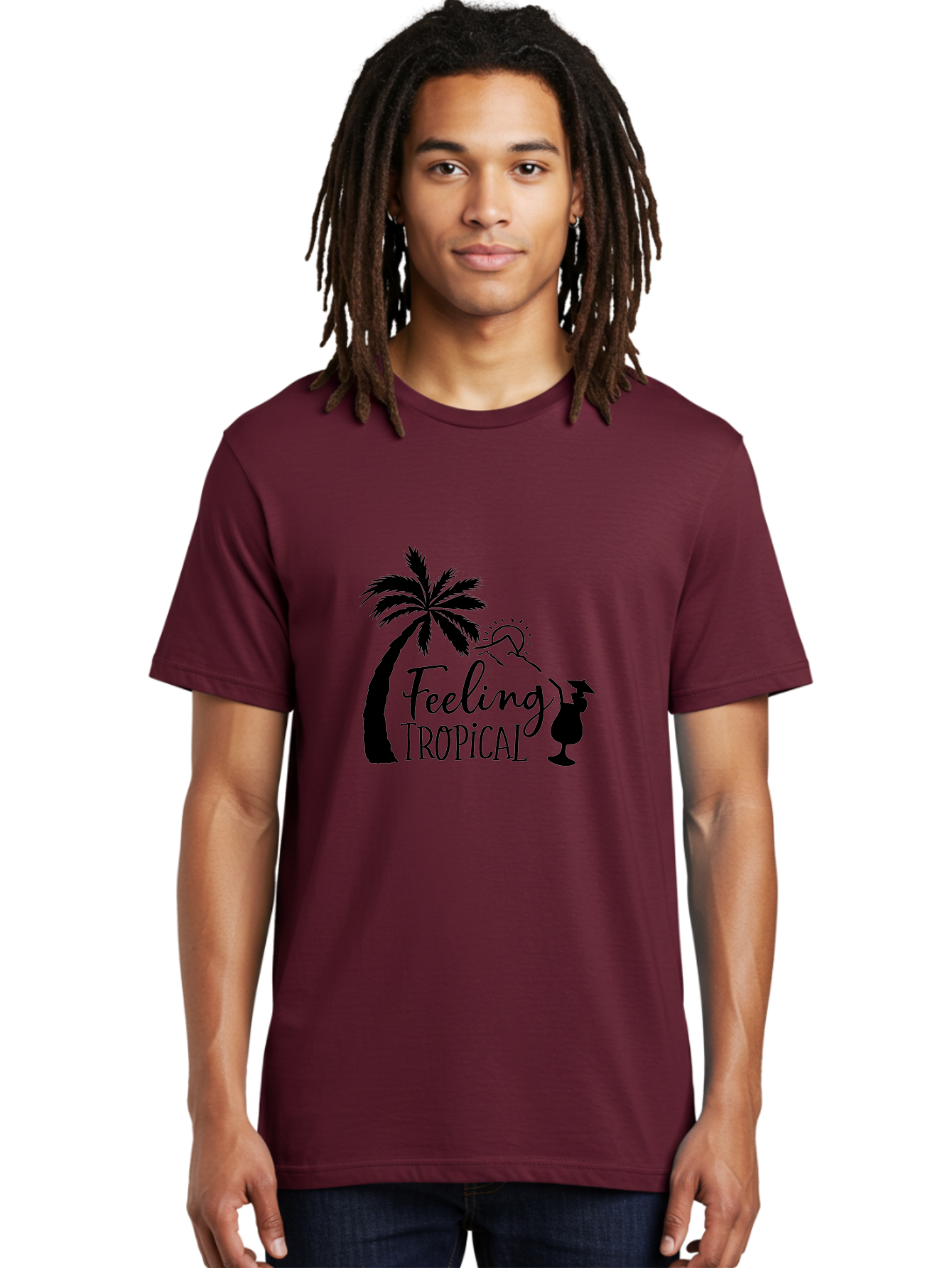 Feeling-Tropical Men'S Graphic Tee, 100% Cotton, Comfortable Casual Summer Wear, Machine Washable, Tropical Getaway, Palm Tree, Cocktail, Summer Vibes, Vacation Mode, Sun, Fun, Relaxation, Beach Life, Tropical Drinks Aac714 30