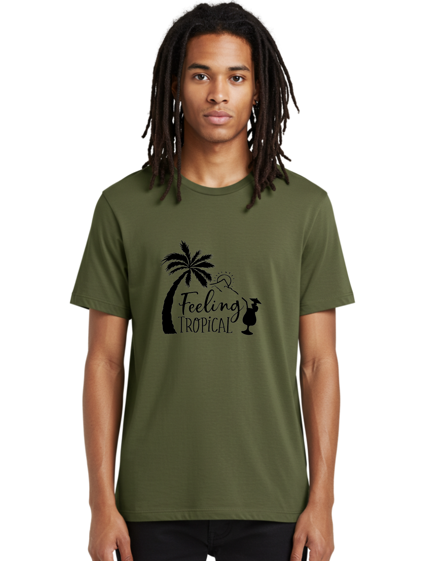 Feeling-Tropical Men'S Graphic Tee, 100% Cotton, Comfortable Casual Summer Wear, Machine Washable, Tropical Getaway, Palm Tree, Cocktail, Summer Vibes, Vacation Mode, Sun, Fun, Relaxation, Beach Life, Tropical Drinks Aac714 22