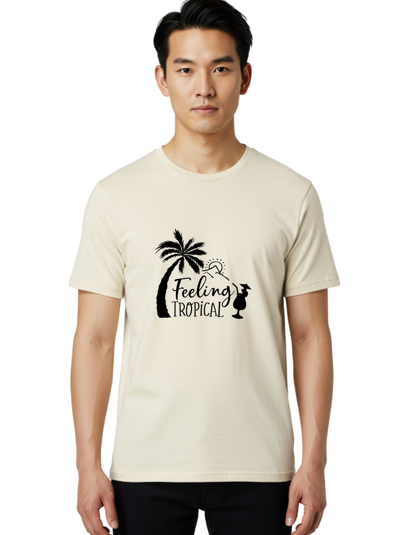 Feeling-Tropical Men'S Graphic Tee, 100% Cotton, Comfortable Casual Summer Wear, Machine Washable, Tropical Getaway, Palm Tree, Cocktail, Summer Vibes, Vacation Mode, Sun, Fun, Relaxation, Beach Life, Tropical Drinks Aac714 16