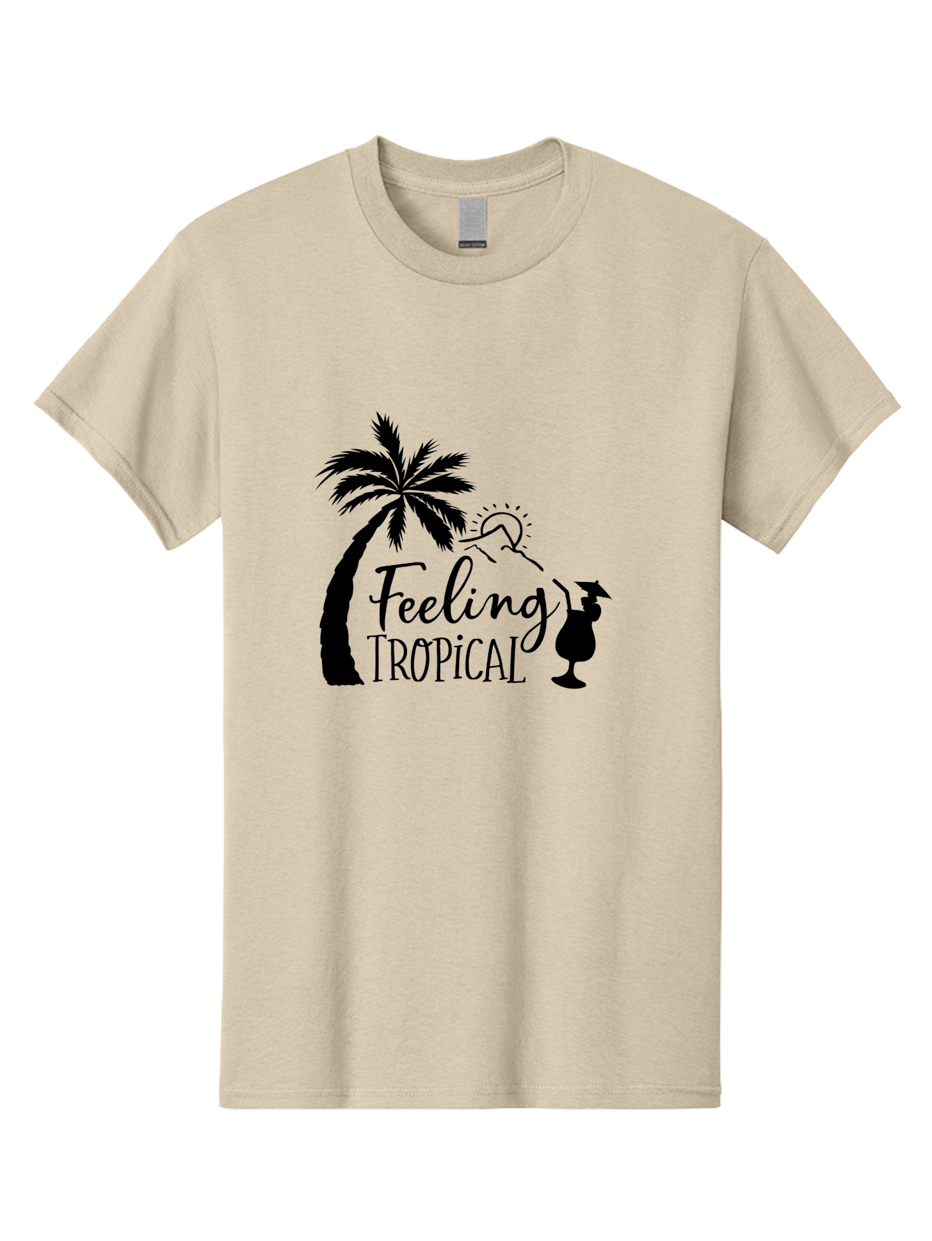 Feeling-Tropical Men'S Graphic Tee, 100% Cotton, Comfortable Casual Summer Wear, Machine Washable, Tropical Getaway, Palm Tree, Cocktail, Summer Vibes, Vacation Mode, Sun, Fun, Relaxation, Beach Life, Tropical Drinks Aac714 25