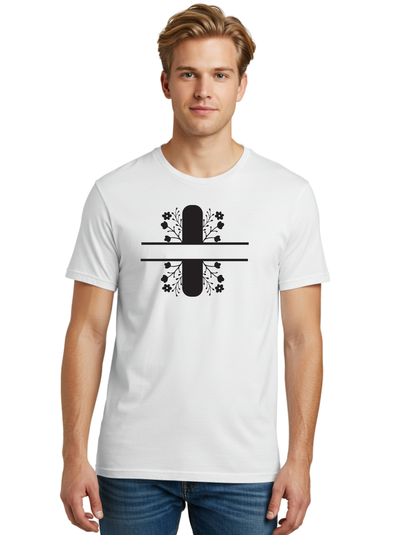 Fleur-De-Lis Men'S Graphic Tee, 100% Cotton, Comfortable Casual Summer Wear, Machine Washable, Addition Symbol, Plus Sign, Black Silhouette, Floral Design, Flowers And Leaves, Geometric Pattern, Simple Icon Aac718 22