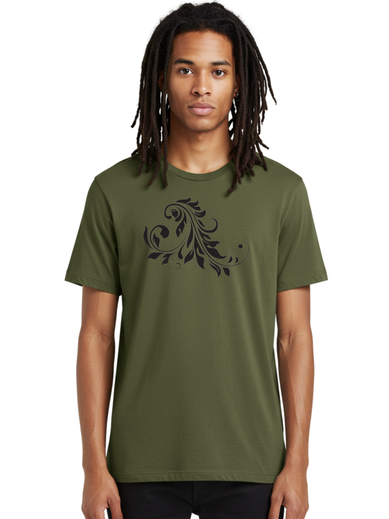 Floral-Design-1 Men'S Graphic Tee, 100% Cotton, Comfortable Casual Summer Wear, Machine Washable, Floral Design, Leafy Pattern, Curved Shapes, Decorative Art, Swirling Leaves, Elegant Design, Intricate Pattern, Black Silhouette Aac721 16