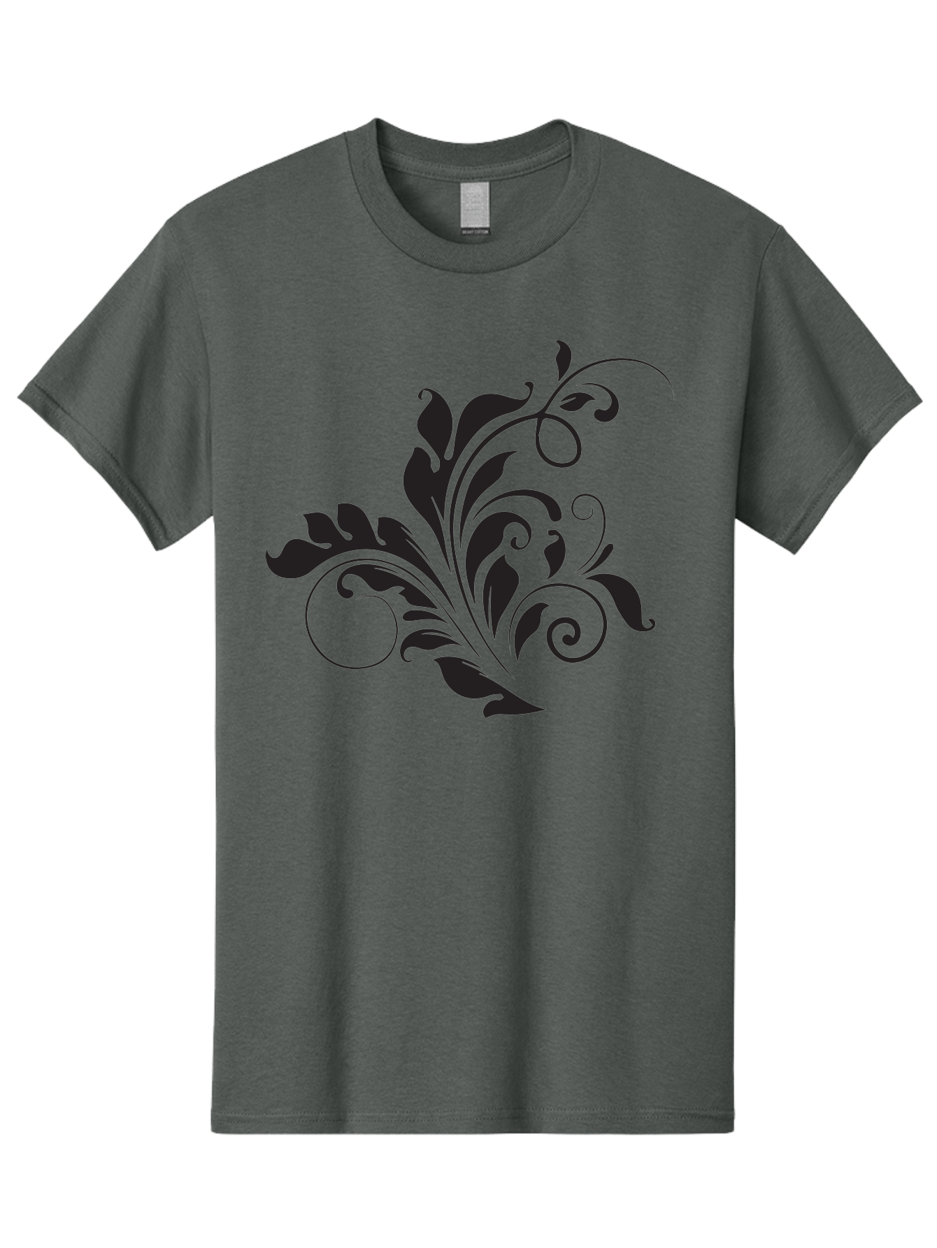 Floral-Design-2 Men'S Graphic Tee, 100% Cotton, Comfortable Casual Summer Wear, Machine Washable, Floral Ornament, Black Silhouettes, Elegant Design, Curved Lines, Abstract Art, Leafy Motif, Decorative Element, Luxury Feel, Intricate Details Aac722 5
