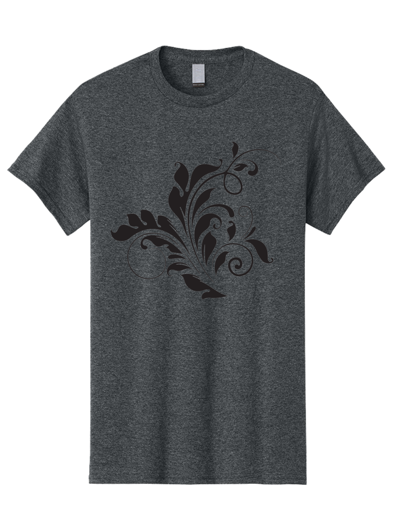Floral-Design-2 Men'S Graphic Tee, 100% Cotton, Comfortable Casual Summer Wear, Machine Washable, Floral Ornament, Black Silhouettes, Elegant Design, Curved Lines, Abstract Art, Leafy Motif, Decorative Element, Luxury Feel, Intricate Details Aac722 3