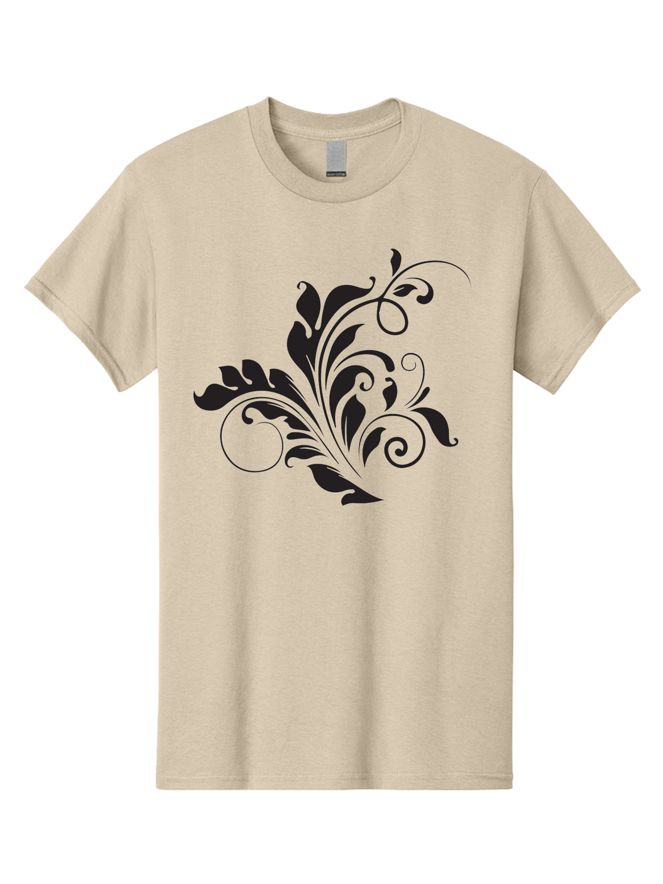 Floral-Design-2 Men'S Graphic Tee, 100% Cotton, Comfortable Casual Summer Wear, Machine Washable, Floral Ornament, Black Silhouettes, Elegant Design, Curved Lines, Abstract Art, Leafy Motif, Decorative Element, Luxury Feel, Intricate Details Aac722 27