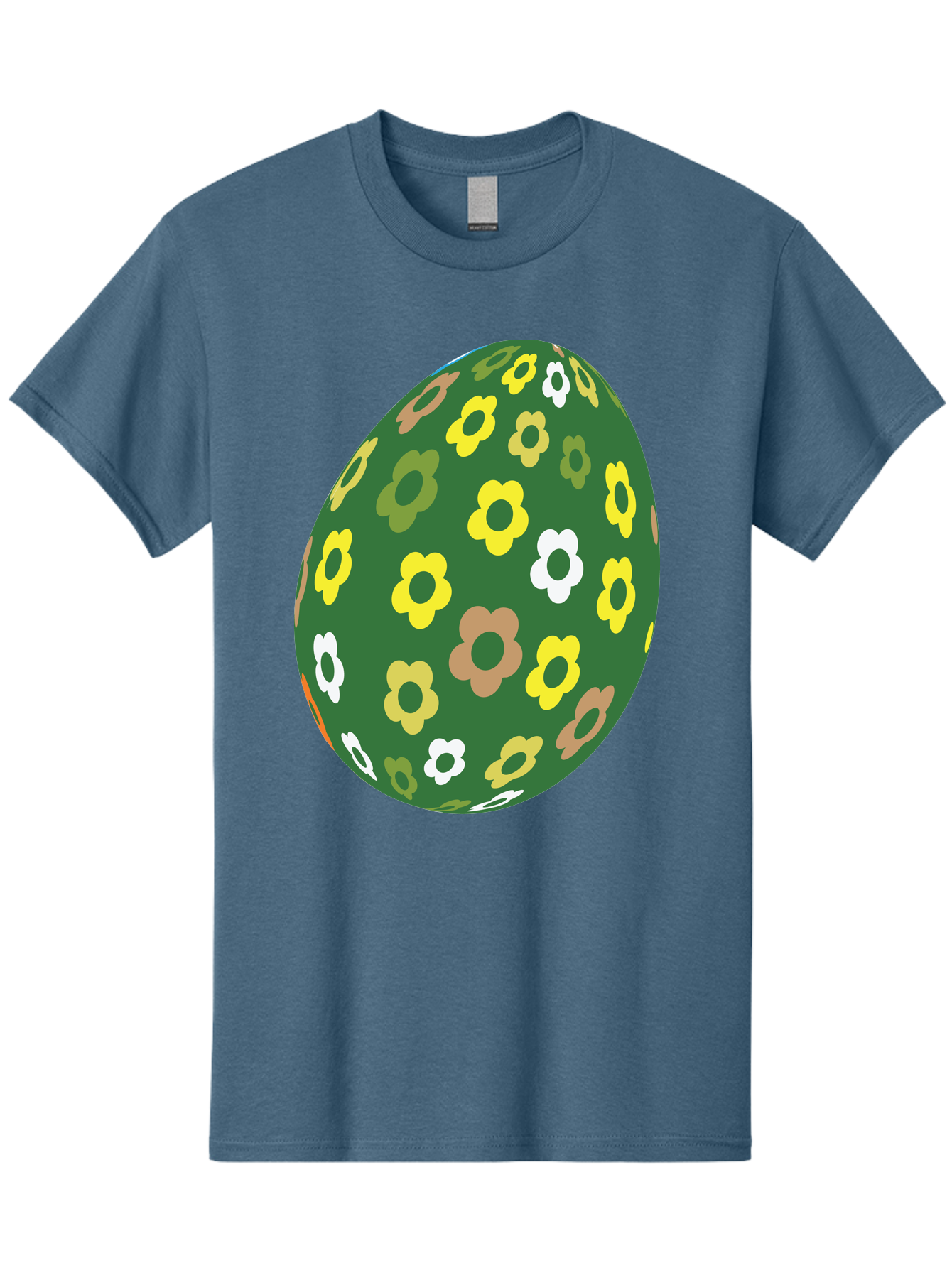 Floral-Easter-Egg-2 Men'S Graphic Tee, 100% Cotton, Comfortable Casual Summer Wear, Machine Washable, Easter Egg, Floral Pattern, Yellow Flowers, White Flowers, Green Egg, Easter Decoration, Spring Theme, Festive Design, Colorful Graphic, Aac726 3