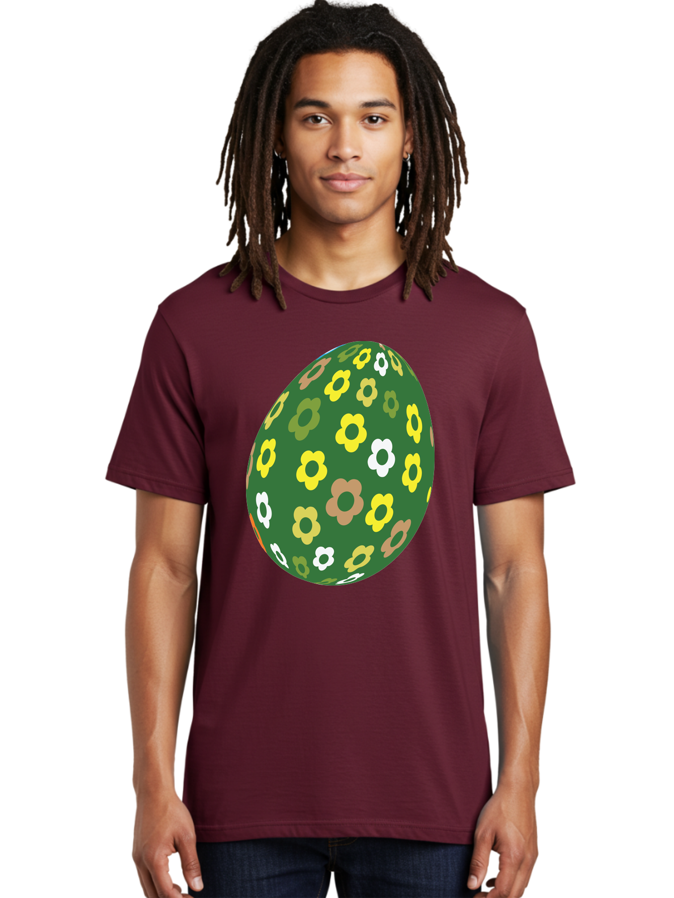 Floral-Easter-Egg-2 Men'S Graphic Tee, 100% Cotton, Comfortable Casual Summer Wear, Machine Washable, Easter Egg, Floral Pattern, Yellow Flowers, White Flowers, Green Egg, Easter Decoration, Spring Theme, Festive Design, Colorful Graphic, Aac726 14