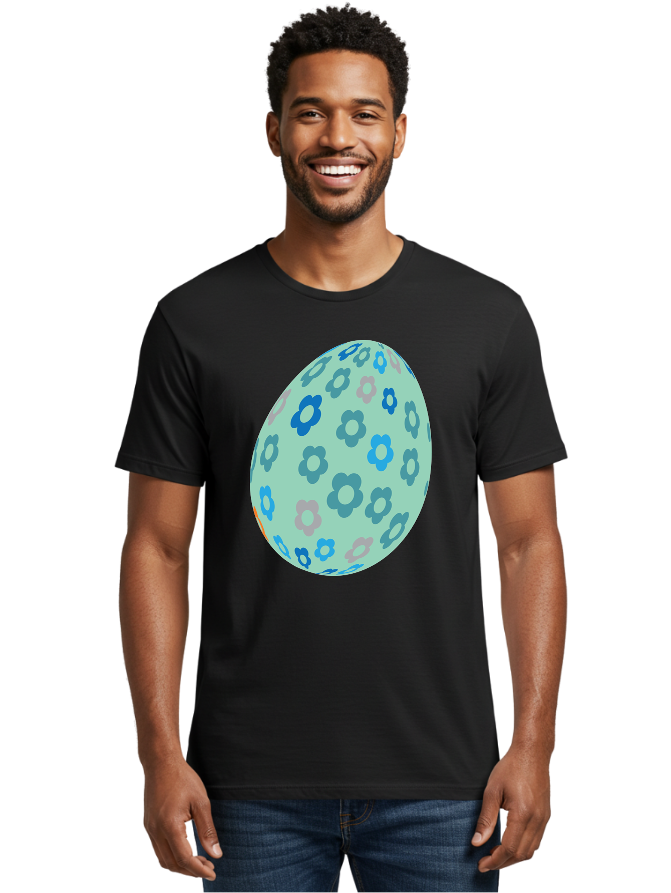 Floral-Easter-Egg-3 Men'S Graphic Tee, 100% Cotton, Comfortable Casual Summer Wear, Machine Washable, Blue Flowers, Pastel Colors, Floral Pattern, Easter Egg, Spring Theme, Decorative Design, Digital Illustration Aac727 4