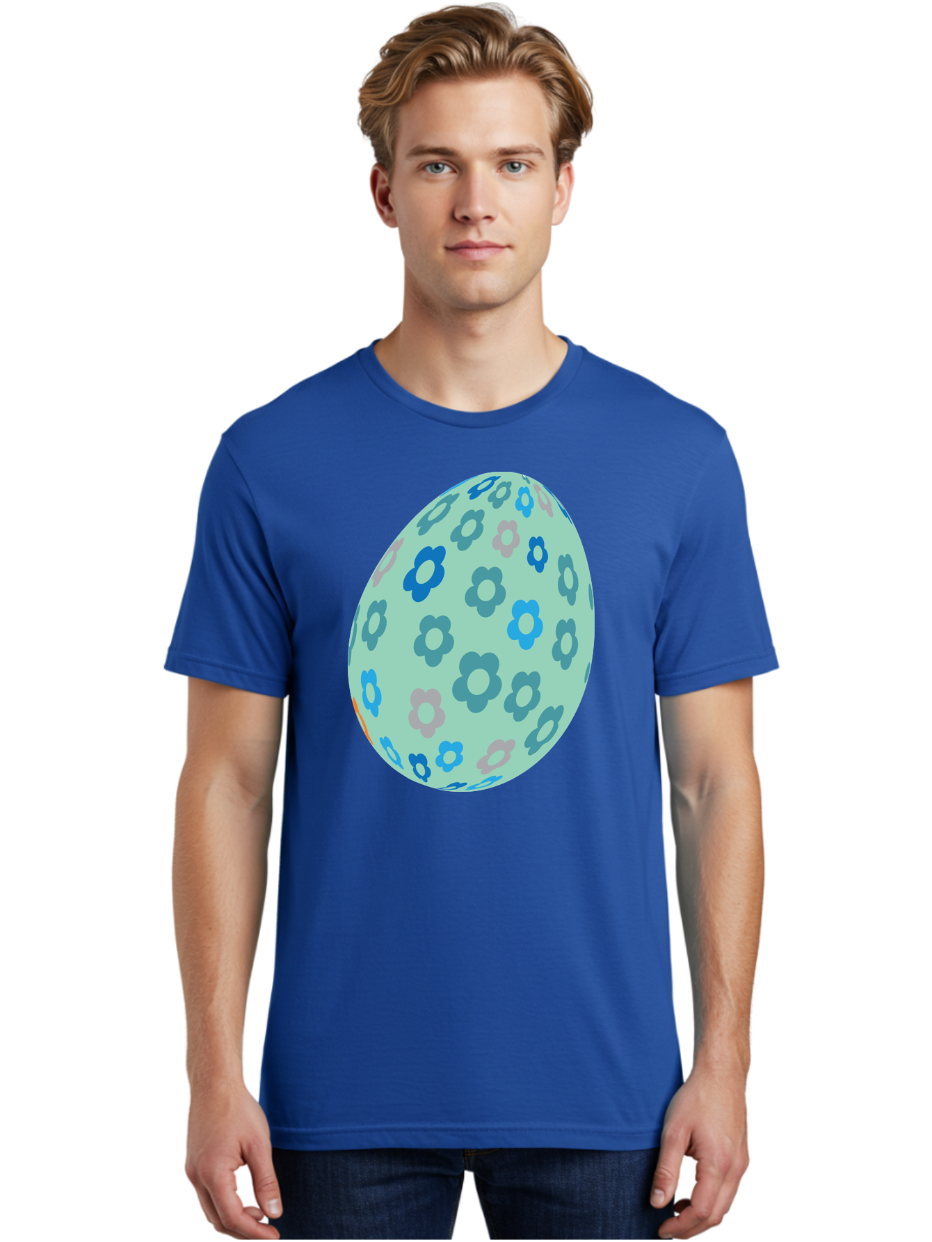 Floral-Easter-Egg-3 Men'S Graphic Tee, 100% Cotton, Comfortable Casual Summer Wear, Machine Washable, Blue Flowers, Pastel Colors, Floral Pattern, Easter Egg, Spring Theme, Decorative Design, Digital Illustration Aac727 12