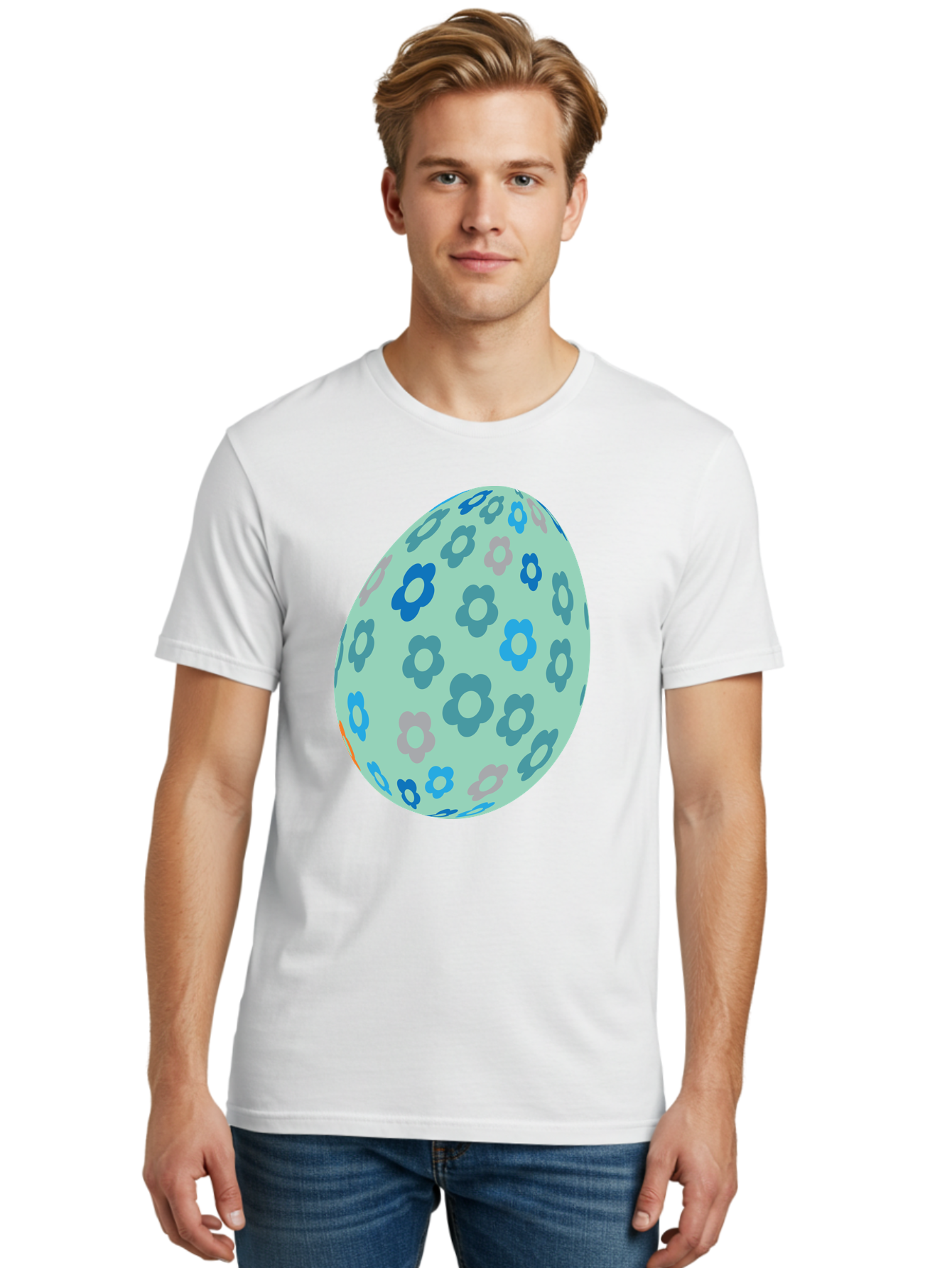 Floral-Easter-Egg-3 Men'S Graphic Tee, 100% Cotton, Comfortable Casual Summer Wear, Machine Washable, Blue Flowers, Pastel Colors, Floral Pattern, Easter Egg, Spring Theme, Decorative Design, Digital Illustration Aac727 2
