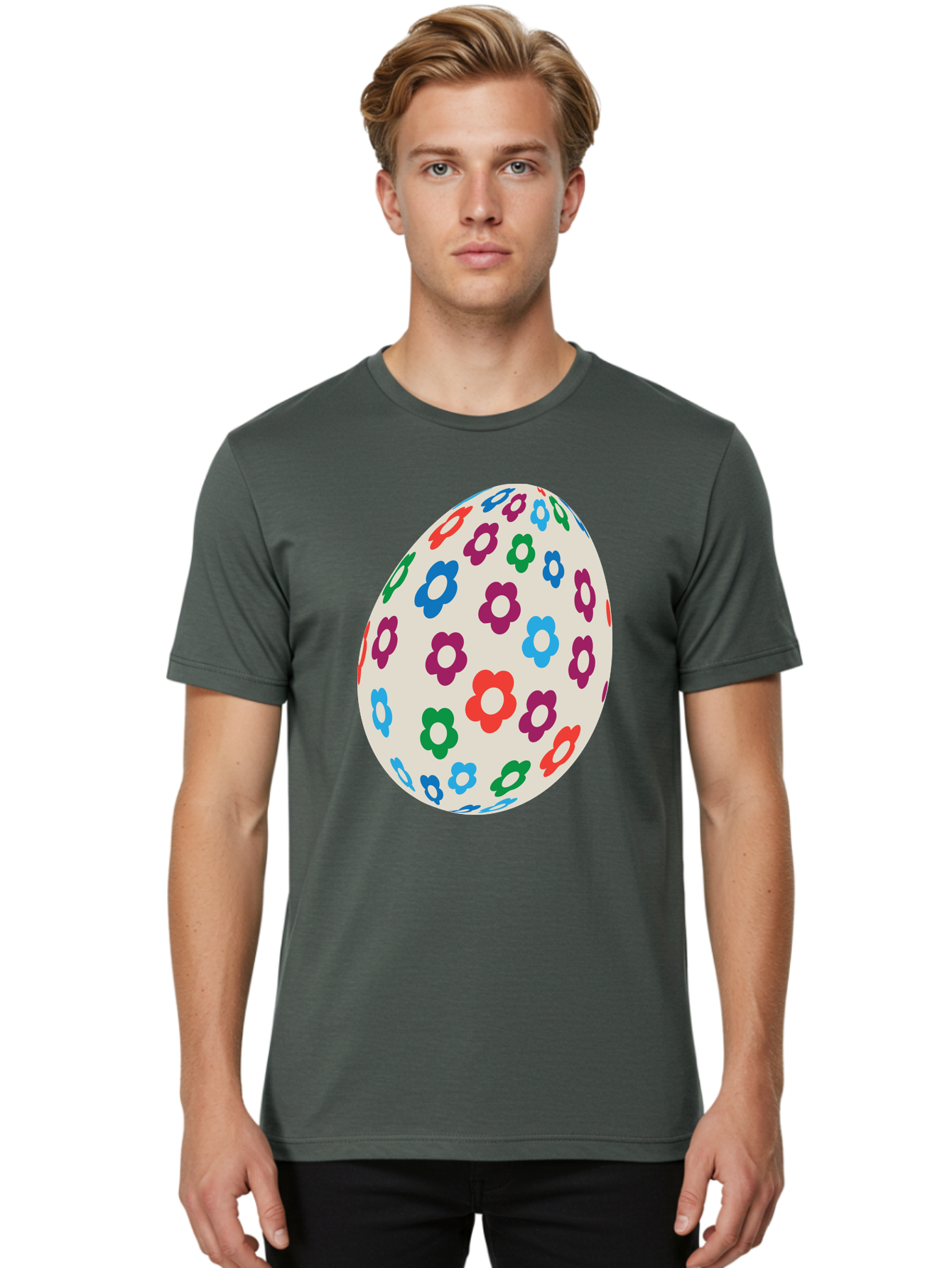 Floral-Egg-1 Men'S Graphic Tee, 100% Cotton, Comfortable Casual Summer Wear, Machine Washable, Colorful Flowers, Easter Egg Decoration, Floral Pattern, Pastel Colors, Festive Design, Spring Theme, Easter Celebration Aac729 26