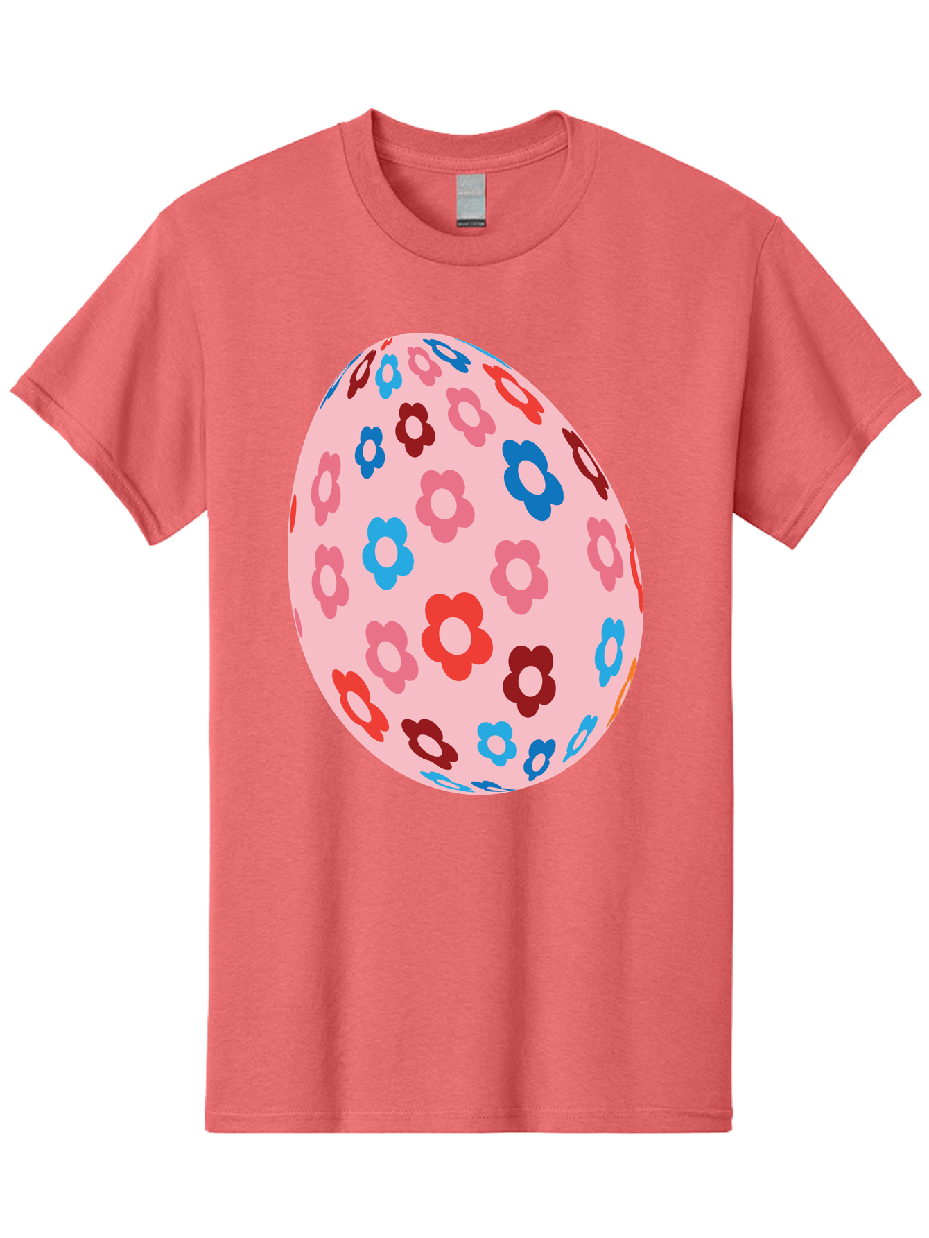 Floral-Egg-2 Men'S Graphic Tee, 100% Cotton, Comfortable Casual Summer Wear, Machine Washable, Easter Egg, Floral Pattern, Pink Background, Red Flowers, Blue Flowers, Colorful Design, Spring Theme, Easter Decoration, Digital Illustration, Aac730 23