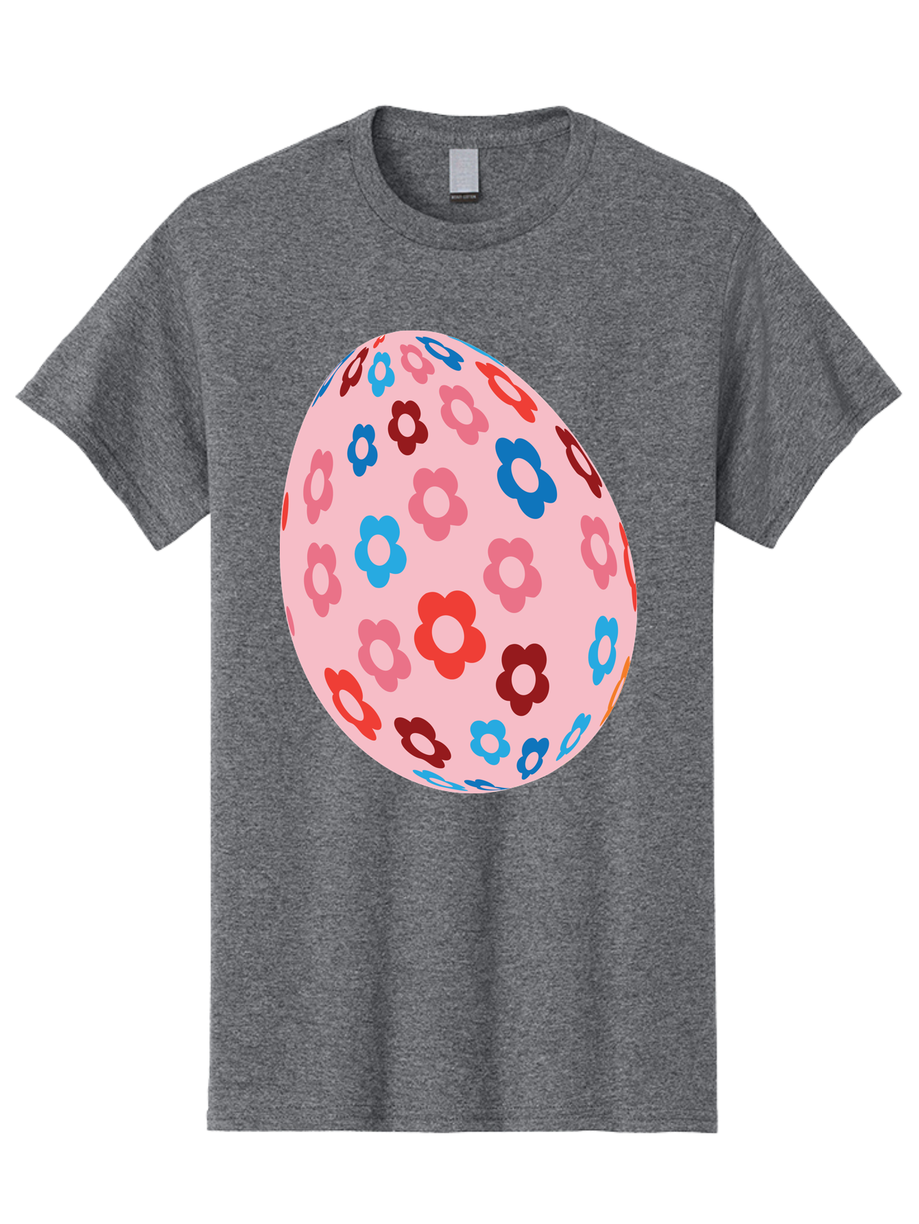 Floral-Egg-2 Men'S Graphic Tee, 100% Cotton, Comfortable Casual Summer Wear, Machine Washable, Easter Egg, Floral Pattern, Pink Background, Red Flowers, Blue Flowers, Colorful Design, Spring Theme, Easter Decoration, Digital Illustration, Aac730 3