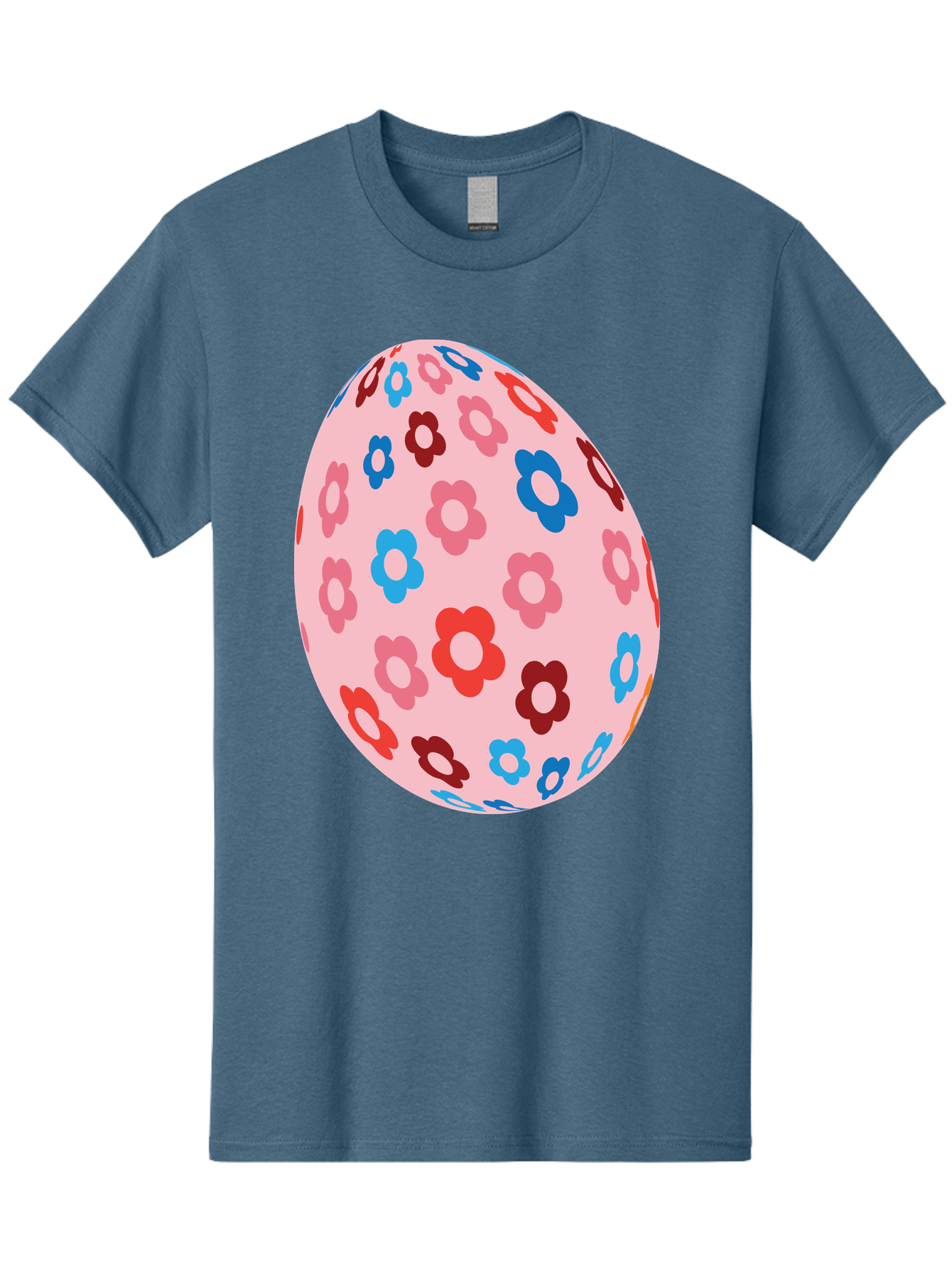 Floral-Egg-2 Men'S Graphic Tee, 100% Cotton, Comfortable Casual Summer Wear, Machine Washable, Easter Egg, Floral Pattern, Pink Background, Red Flowers, Blue Flowers, Colorful Design, Spring Theme, Easter Decoration, Digital Illustration, Aac730 17