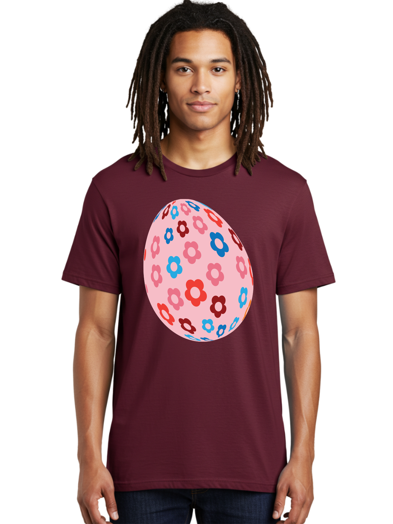 Floral-Egg-2 Men'S Graphic Tee, 100% Cotton, Comfortable Casual Summer Wear, Machine Washable, Easter Egg, Floral Pattern, Pink Background, Red Flowers, Blue Flowers, Colorful Design, Spring Theme, Easter Decoration, Digital Illustration, Aac730 14