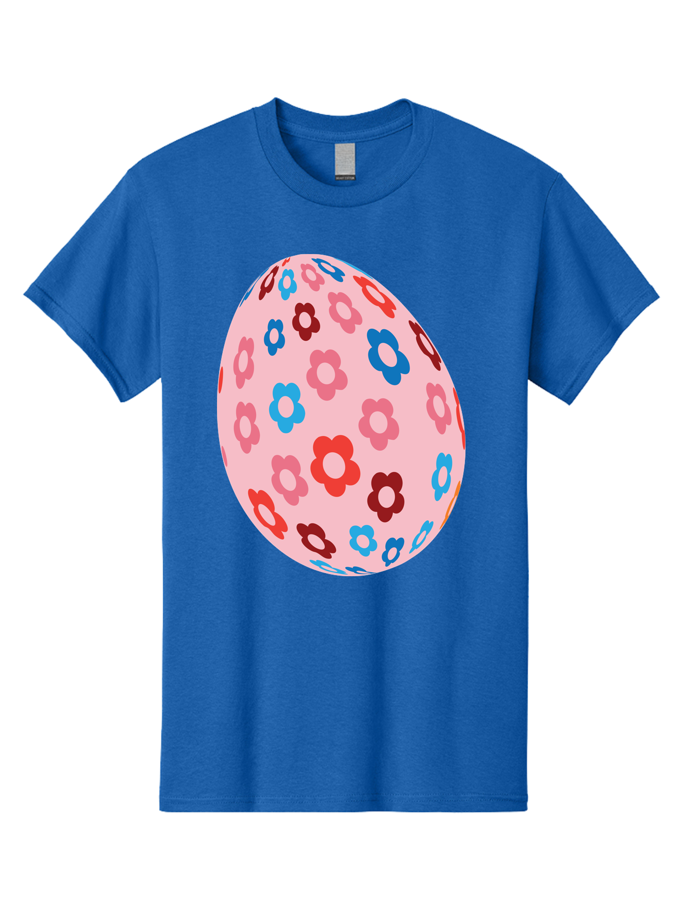 Floral-Egg-2 Men'S Graphic Tee, 100% Cotton, Comfortable Casual Summer Wear, Machine Washable, Easter Egg, Floral Pattern, Pink Background, Red Flowers, Blue Flowers, Colorful Design, Spring Theme, Easter Decoration, Digital Illustration, Aac730 21