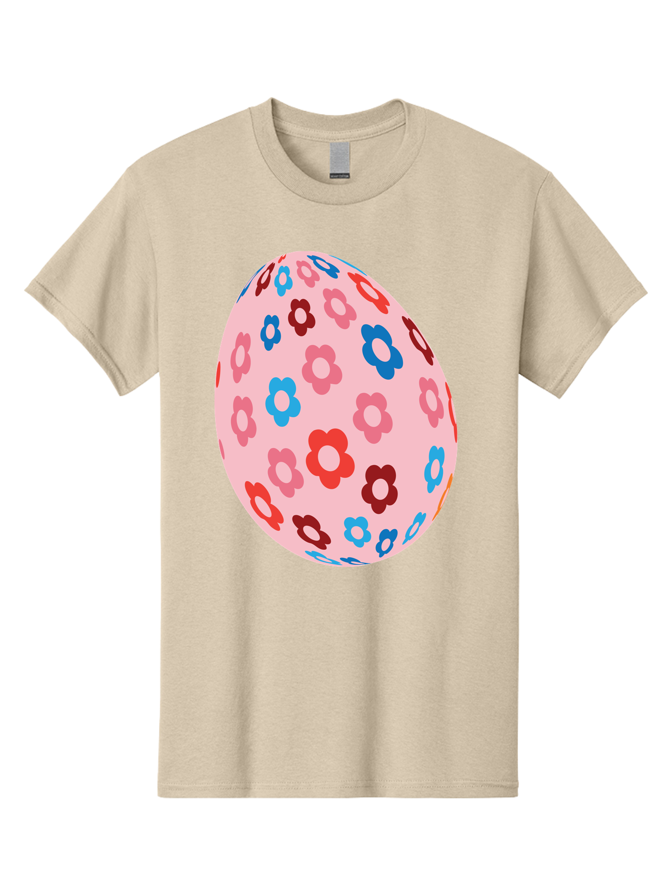 Floral-Egg-2 Men'S Graphic Tee, 100% Cotton, Comfortable Casual Summer Wear, Machine Washable, Easter Egg, Floral Pattern, Pink Background, Red Flowers, Blue Flowers, Colorful Design, Spring Theme, Easter Decoration, Digital Illustration, Aac730 5