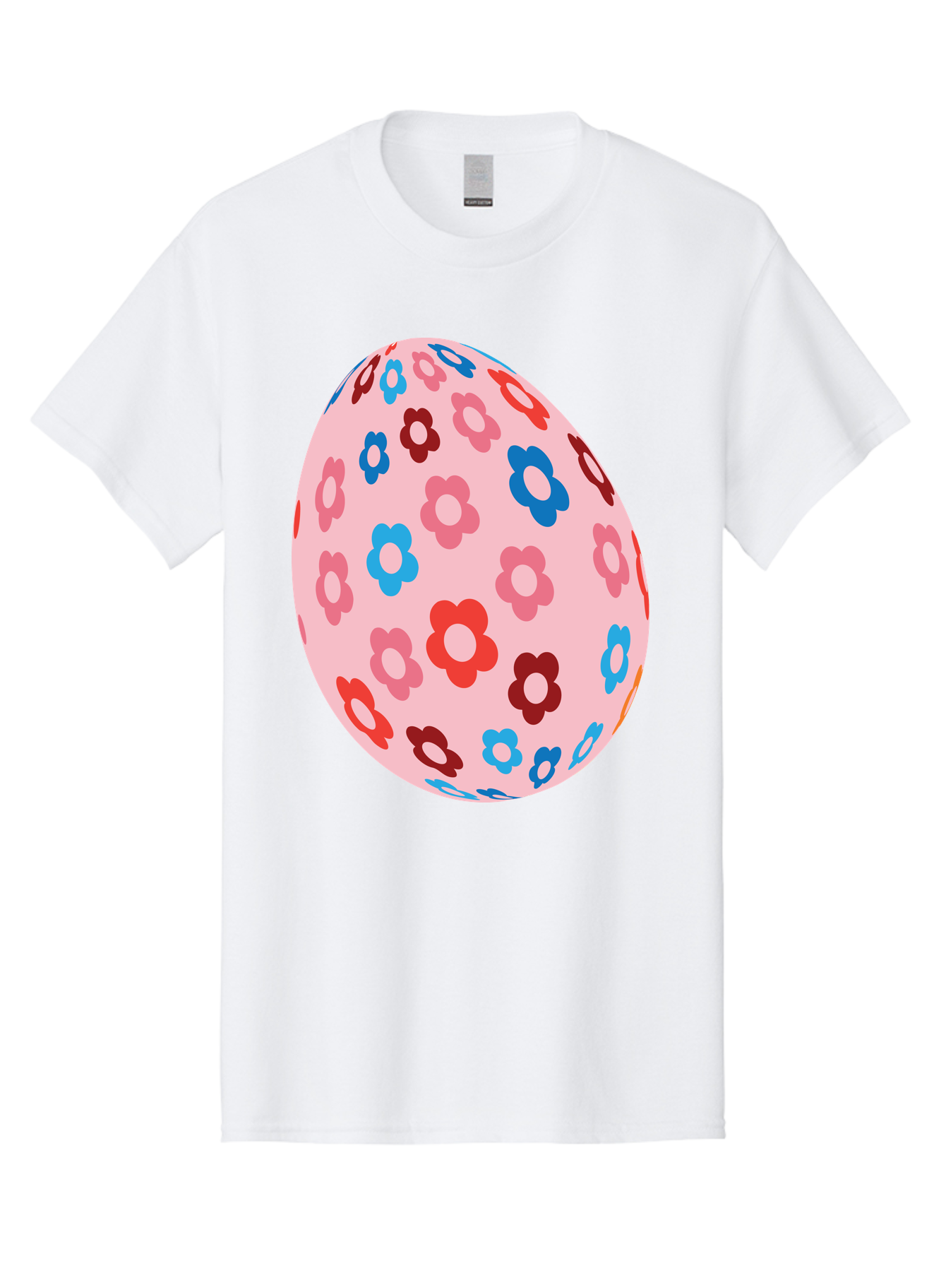 Floral-Egg-2 Men'S Graphic Tee, 100% Cotton, Comfortable Casual Summer Wear, Machine Washable, Easter Egg, Floral Pattern, Pink Background, Red Flowers, Blue Flowers, Colorful Design, Spring Theme, Easter Decoration, Digital Illustration, Aac730 1