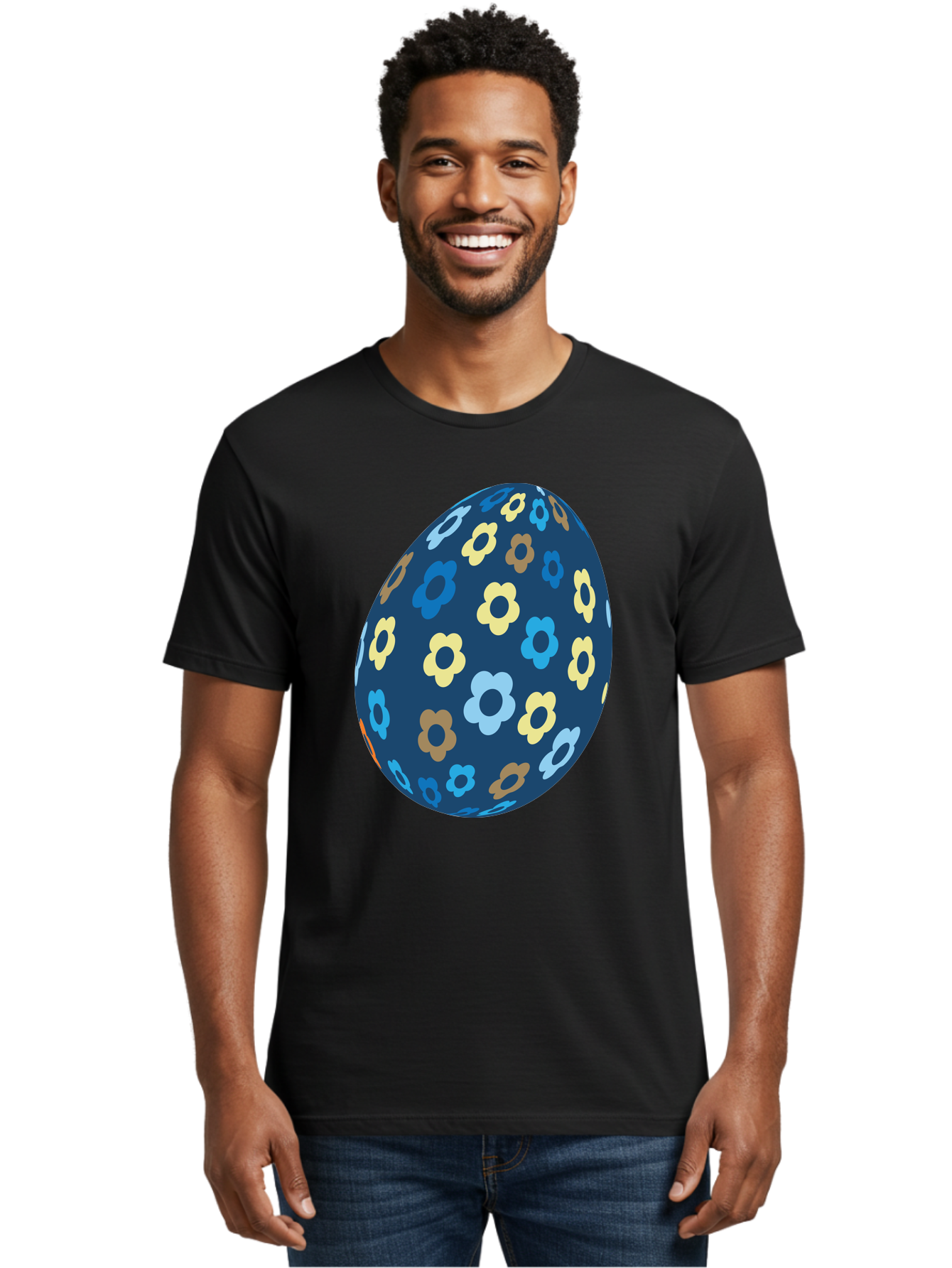 Floral-Egg-3 Men'S Graphic Tee, 100% Cotton, Comfortable Casual Summer Wear, Machine Washable, Easter Egg, Floral Pattern, Pastel Colors, Blue Egg, Yellow Flowers, Brown Flowers, Light Blue Flowers, Spring Theme, Easter Decoration Aac731 10