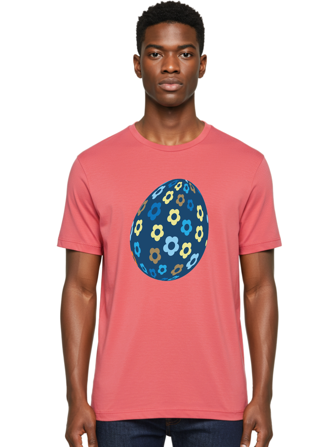 Floral-Egg-3 Men'S Graphic Tee, 100% Cotton, Comfortable Casual Summer Wear, Machine Washable, Easter Egg, Floral Pattern, Pastel Colors, Blue Egg, Yellow Flowers, Brown Flowers, Light Blue Flowers, Spring Theme, Easter Decoration Aac731 8