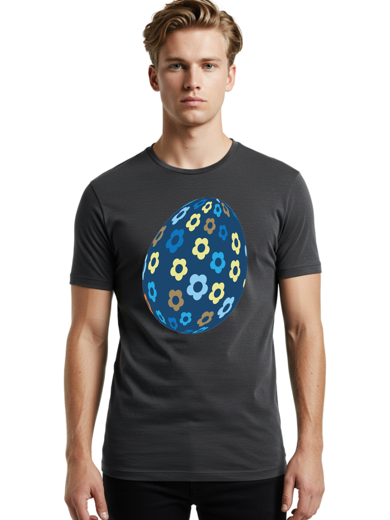 Floral-Egg-3 Men'S Graphic Tee, 100% Cotton, Comfortable Casual Summer Wear, Machine Washable, Easter Egg, Floral Pattern, Pastel Colors, Blue Egg, Yellow Flowers, Brown Flowers, Light Blue Flowers, Spring Theme, Easter Decoration Aac731 12