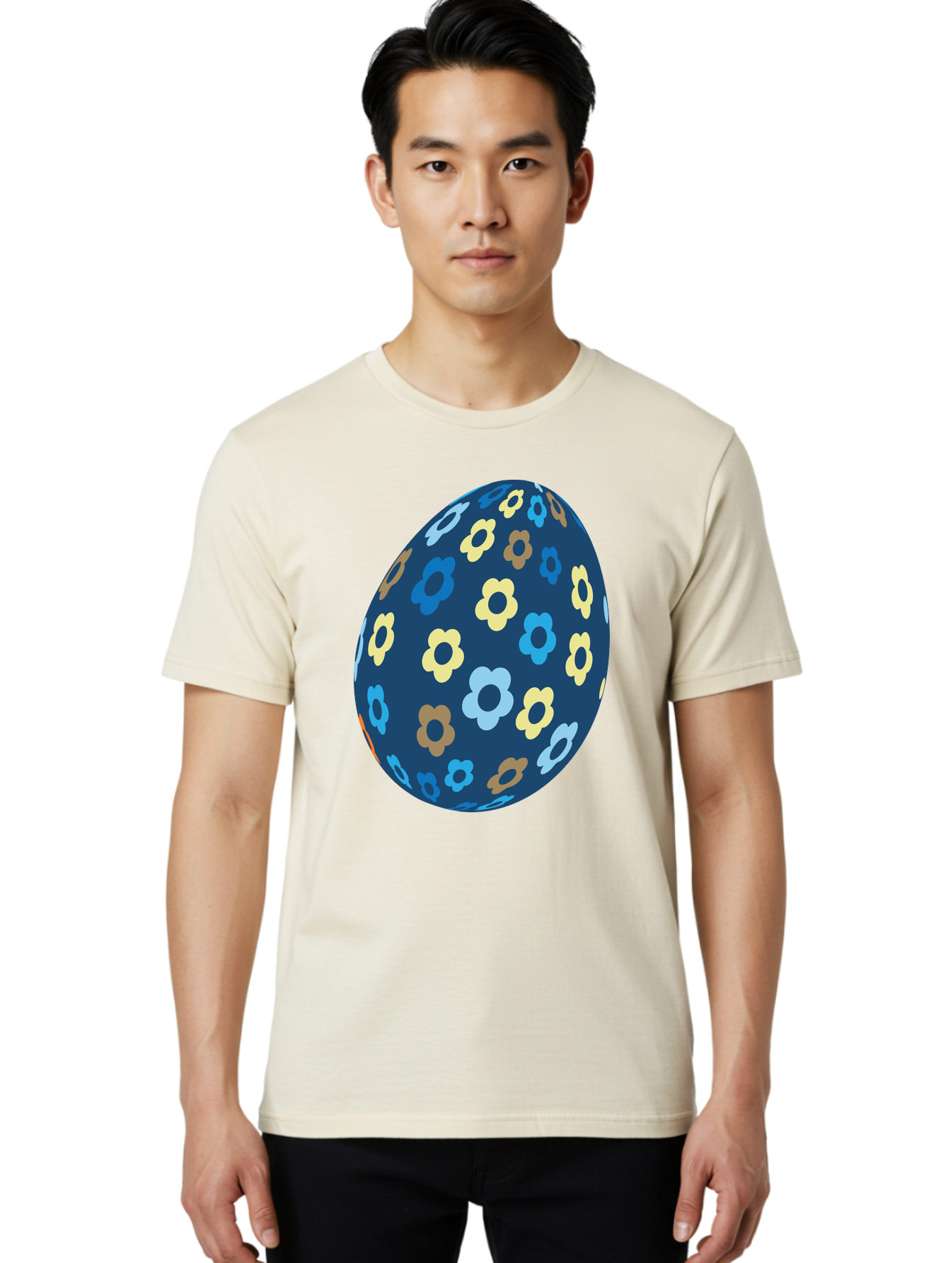 Floral-Egg-3 Men'S Graphic Tee, 100% Cotton, Comfortable Casual Summer Wear, Machine Washable, Easter Egg, Floral Pattern, Pastel Colors, Blue Egg, Yellow Flowers, Brown Flowers, Light Blue Flowers, Spring Theme, Easter Decoration Aac731 30