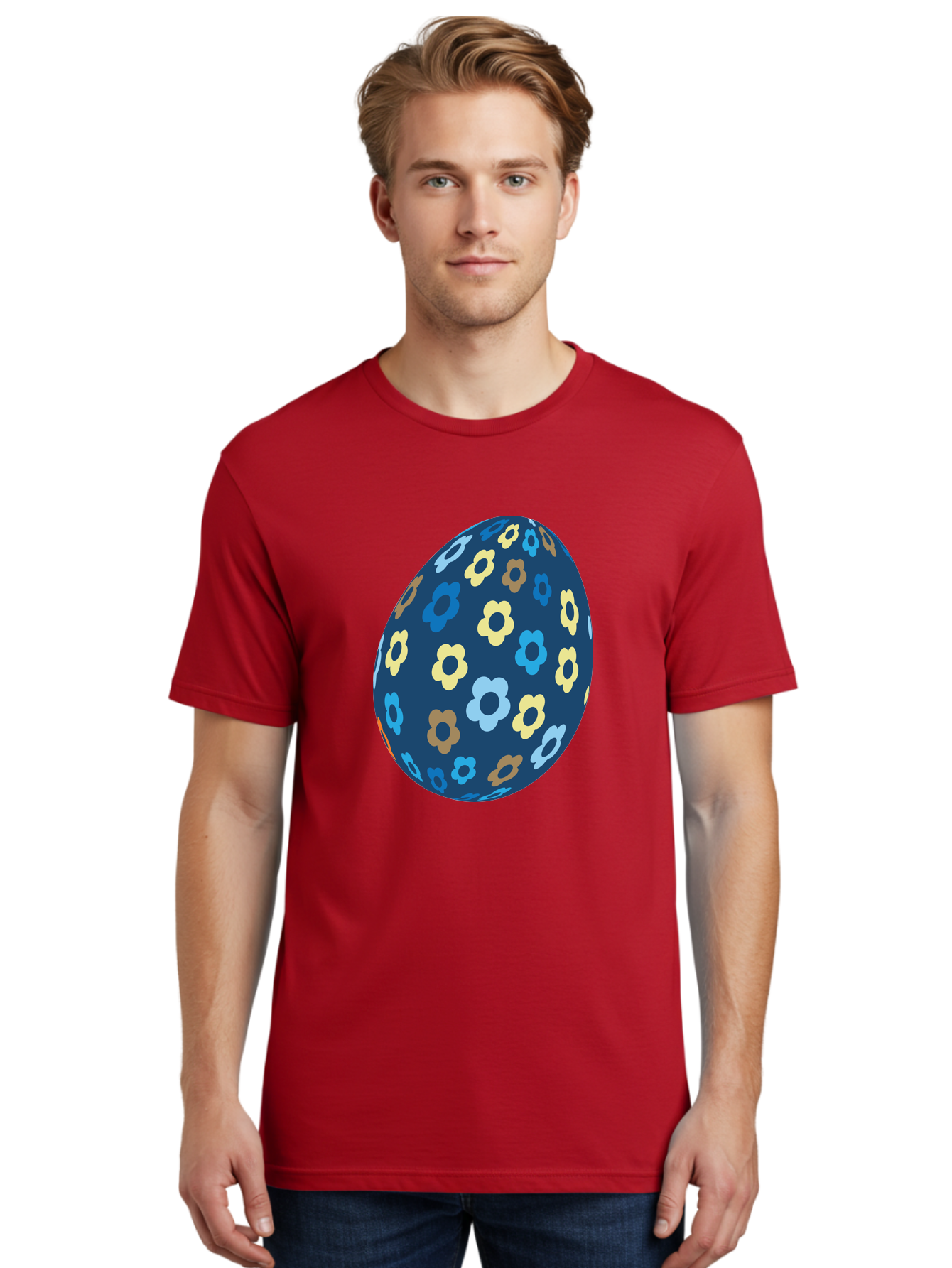Floral-Egg-3 Men'S Graphic Tee, 100% Cotton, Comfortable Casual Summer Wear, Machine Washable, Easter Egg, Floral Pattern, Pastel Colors, Blue Egg, Yellow Flowers, Brown Flowers, Light Blue Flowers, Spring Theme, Easter Decoration Aac731 14
