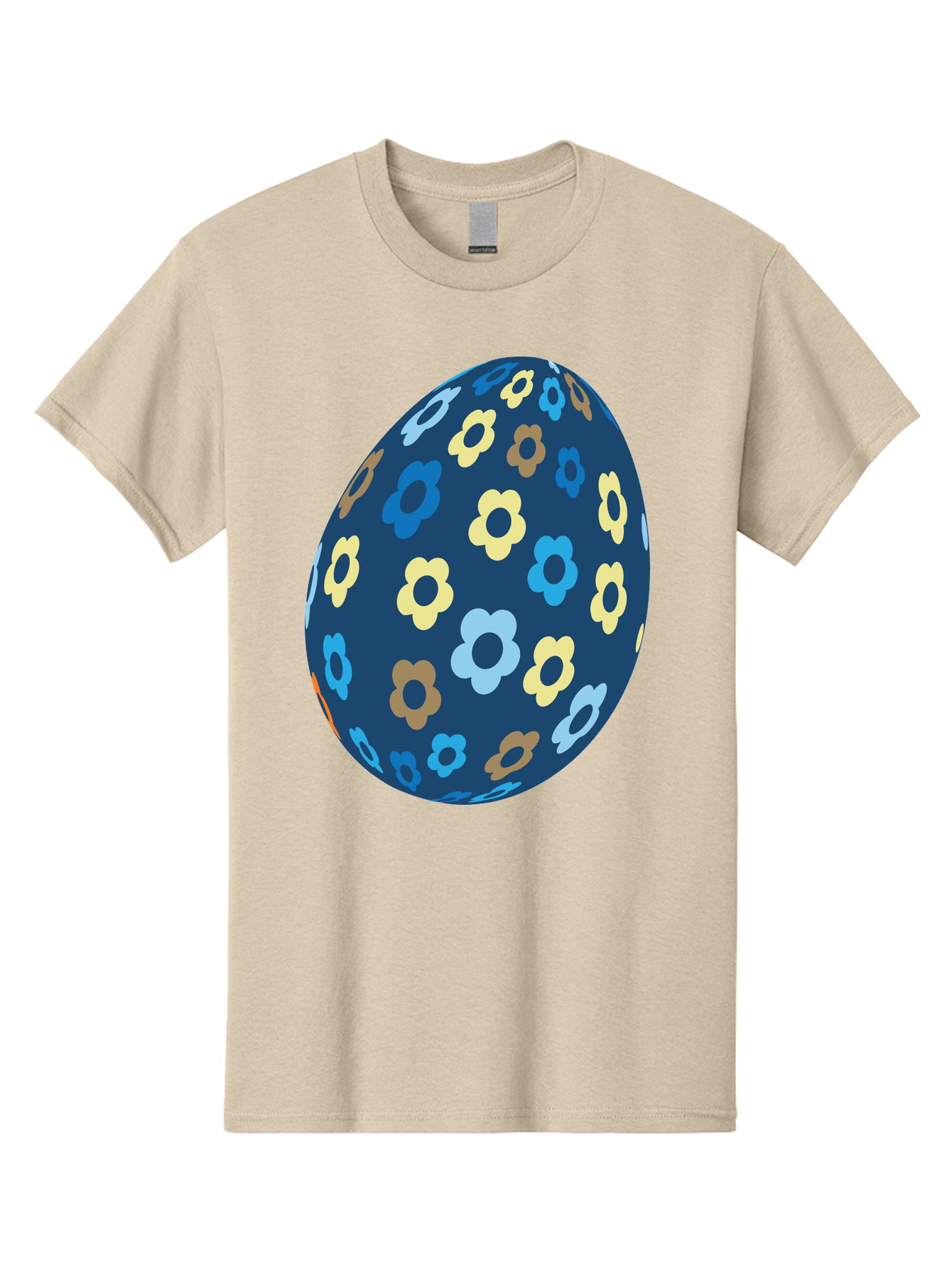 Floral-Egg-3 Men'S Graphic Tee, 100% Cotton, Comfortable Casual Summer Wear, Machine Washable, Easter Egg, Floral Pattern, Pastel Colors, Blue Egg, Yellow Flowers, Brown Flowers, Light Blue Flowers, Spring Theme, Easter Decoration Aac731 3