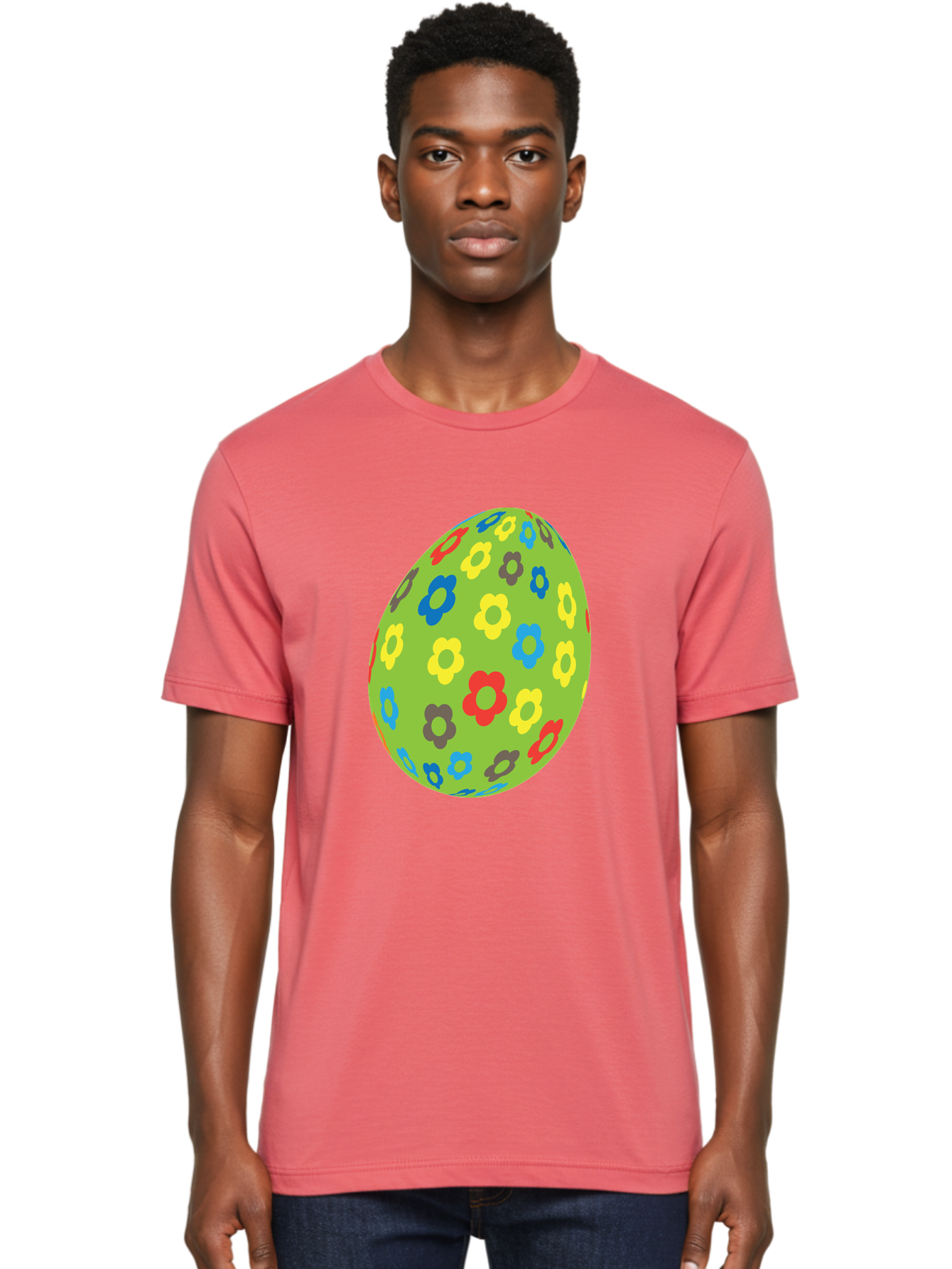 Floral-Egg Men'S Graphic Tee, 100% Cotton, Comfortable Casual Summer Wear, Machine Washable, Decorated Egg, Floral Pattern, Colorful Flowers, Easter Egg Decoration, Spring Theme, Festive Design, Cartoon Style, Red, Blue, Yellow, Purple Flowers Aac732 14