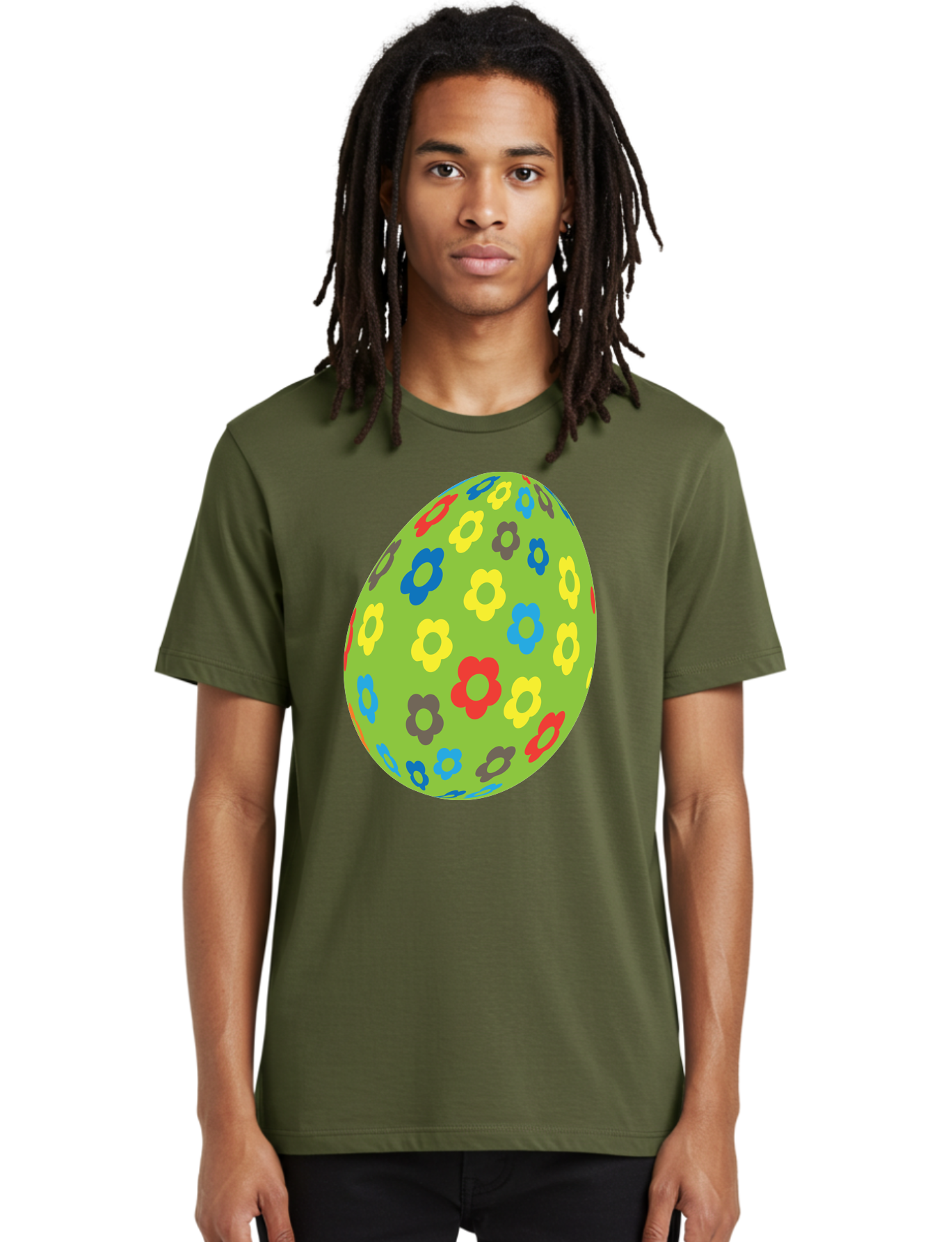 Floral-Egg Men'S Graphic Tee, 100% Cotton, Comfortable Casual Summer Wear, Machine Washable, Decorated Egg, Floral Pattern, Colorful Flowers, Easter Egg Decoration, Spring Theme, Festive Design, Cartoon Style, Red, Blue, Yellow, Purple Flowers Aac732 6