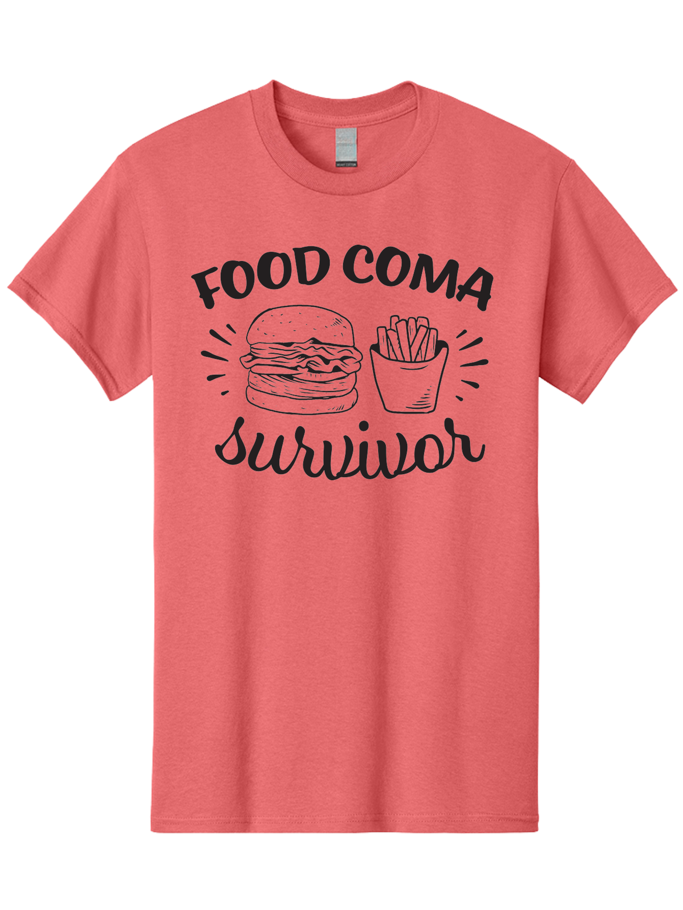 Food-Coma-Survivor Men'S Graphic Tee, 100% Cotton, Comfortable Casual Summer Wear, Machine Washable, Fast Food, Comfort Food, Burger And Fries, Food Coma, Survivor, Funny Quote, Quirky Humor, Foodie Culture, Casual Dining Aac741 11